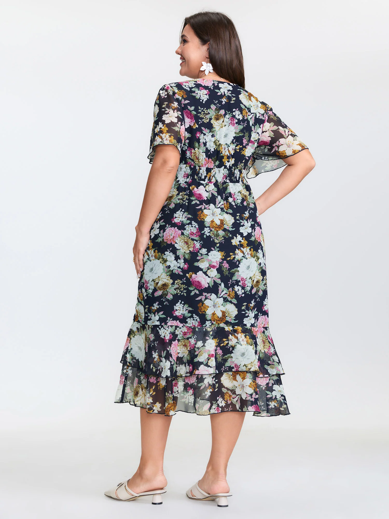 Floral Print Fishtail Hem Midi Dress - Image 4