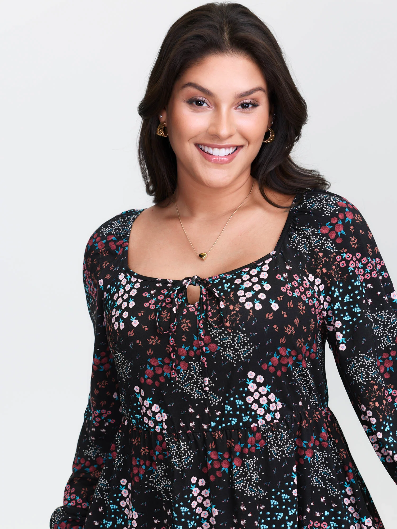 Floral Print Fit and Flare Knit Top - Image 2