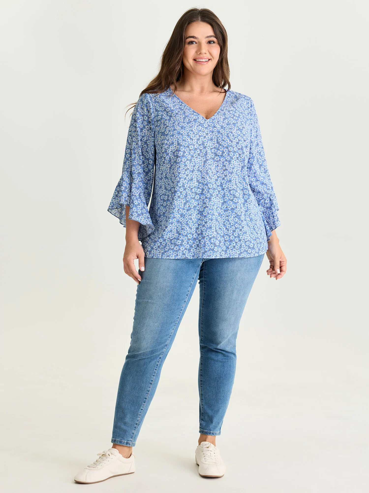 Floral Print Flared Ruffled Sleeve Blouse - Image 4