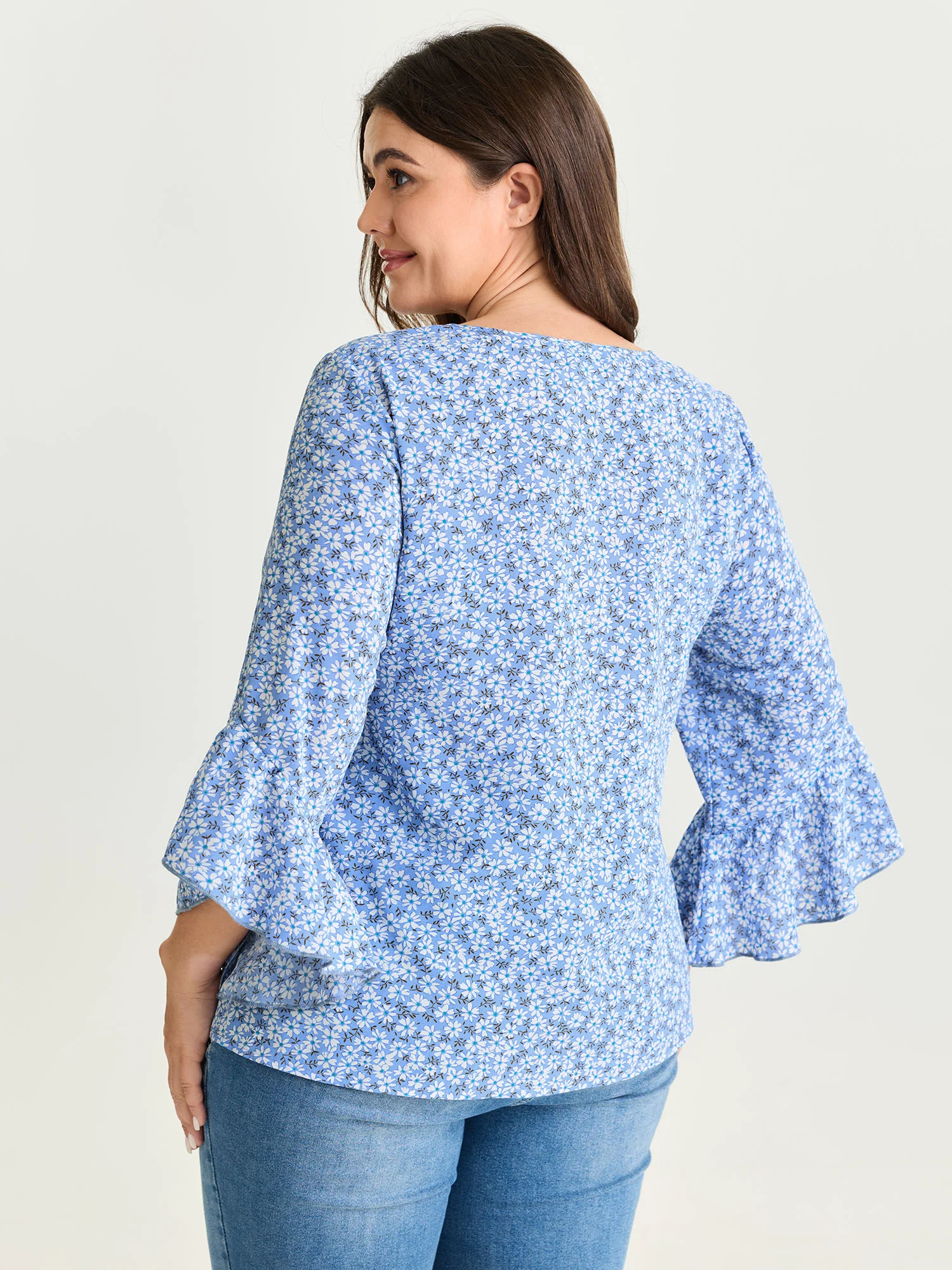 Floral Print Flared Ruffled Sleeve Blouse - Image 5