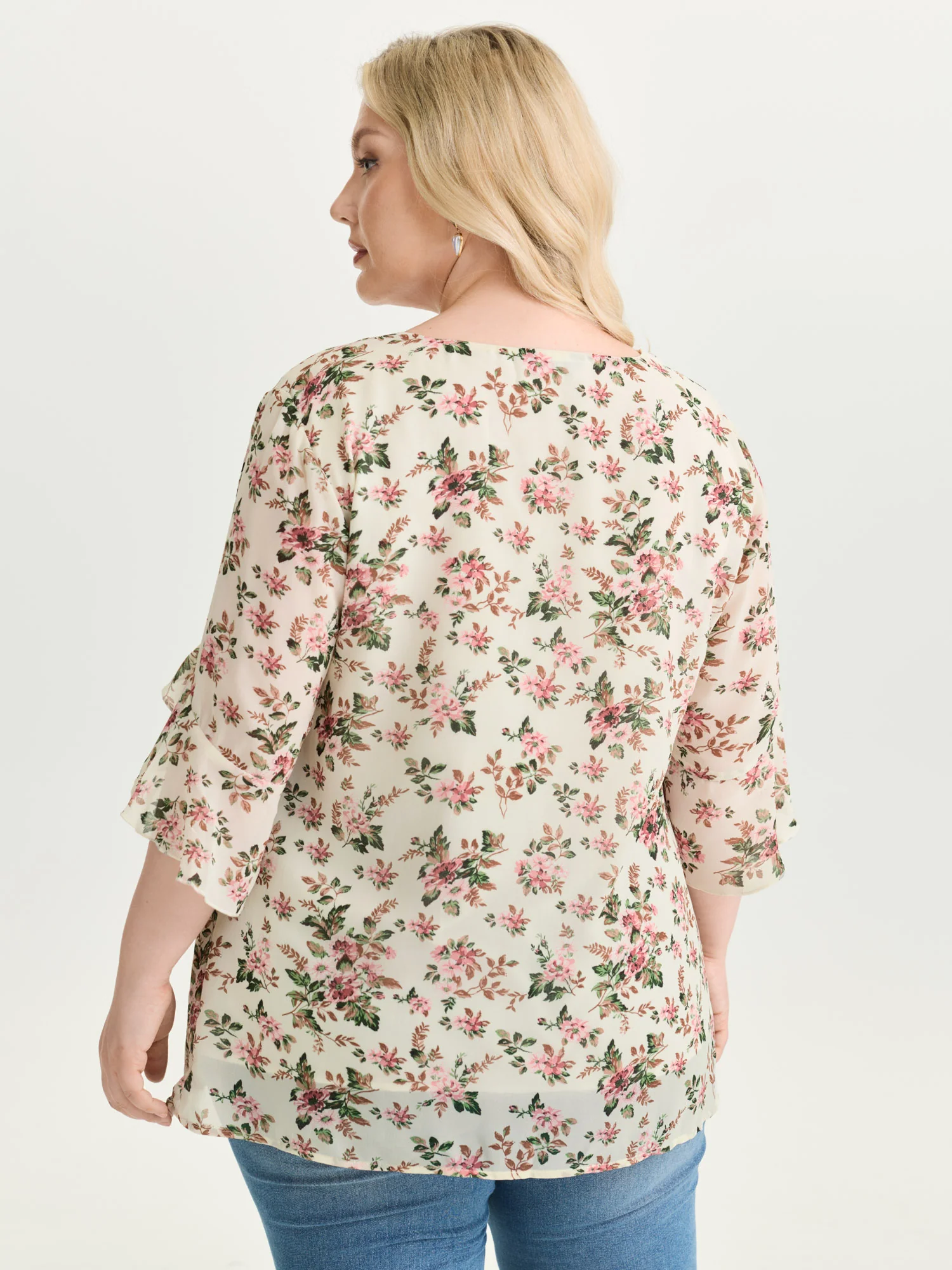 Floral Print Flared Sleeve Lined Blouse - Image 4