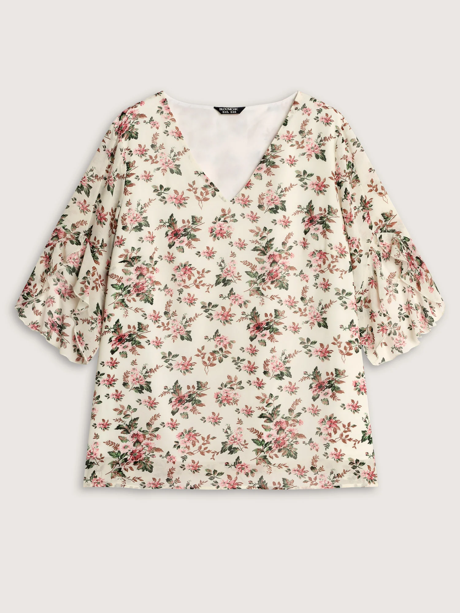 Floral Print Flared Sleeve Lined Blouse - Image 7