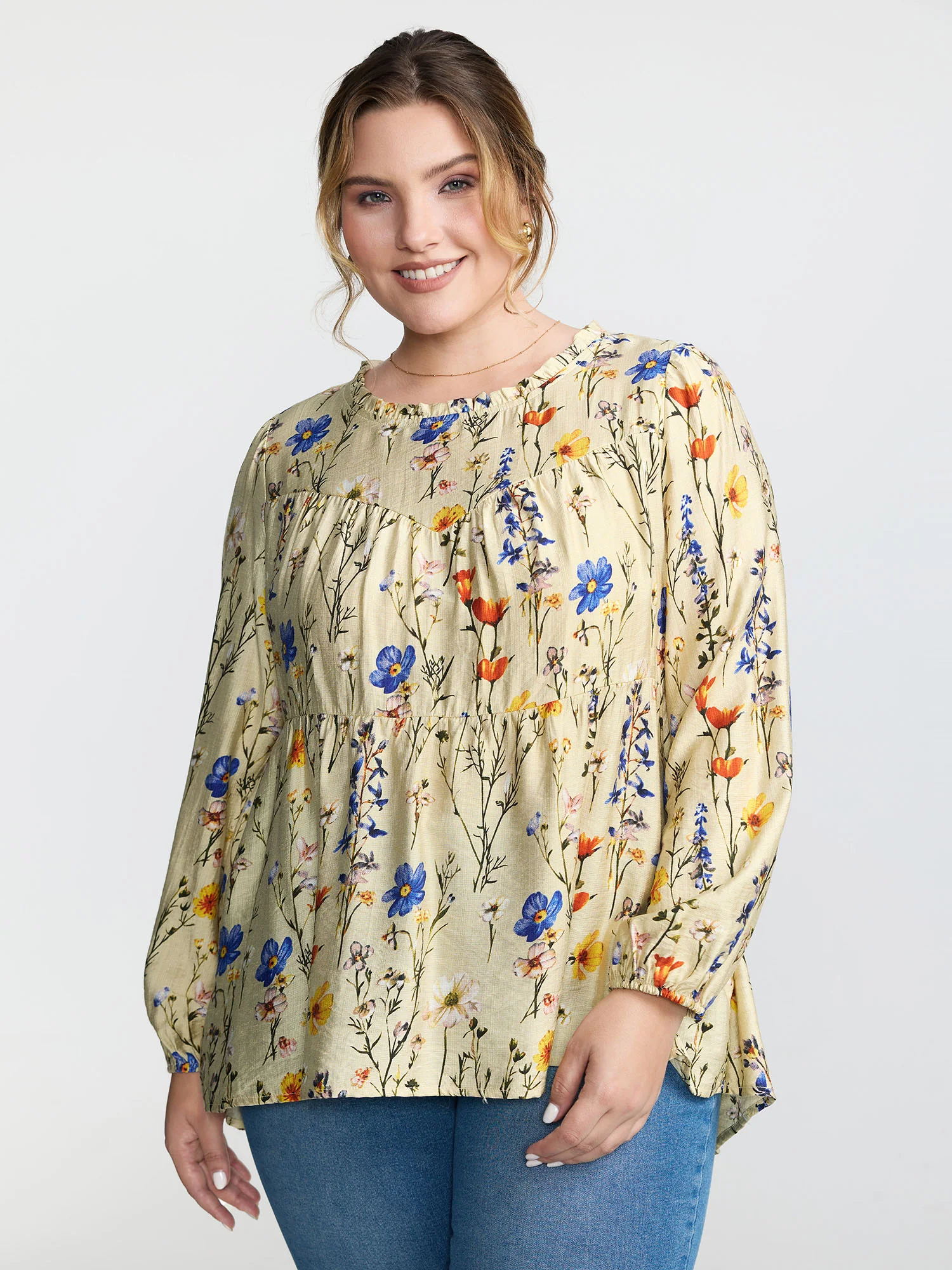 Floral Print Flowy Babydoll Blouse