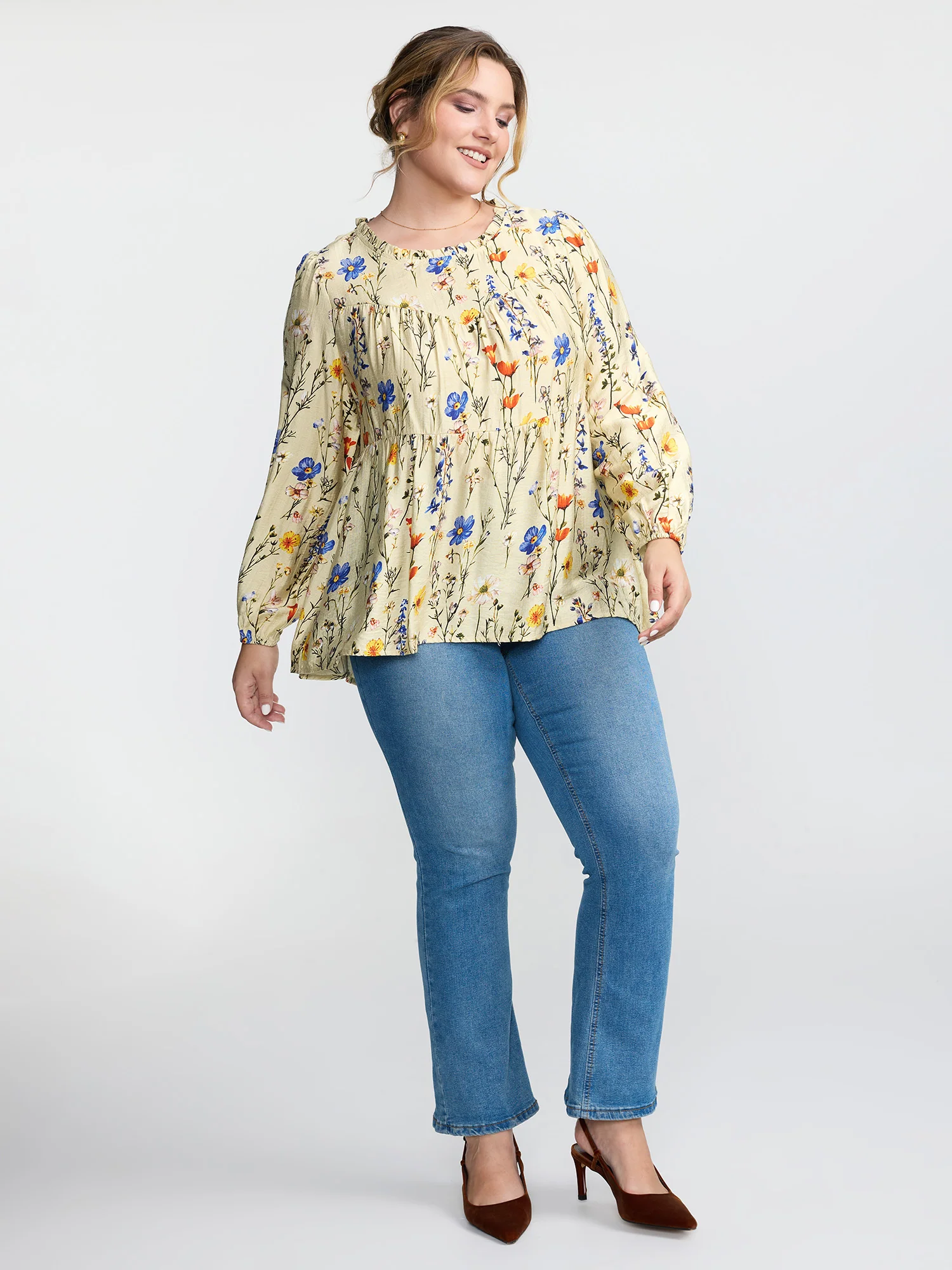Floral Print Flowy Babydoll Blouse - Image 3