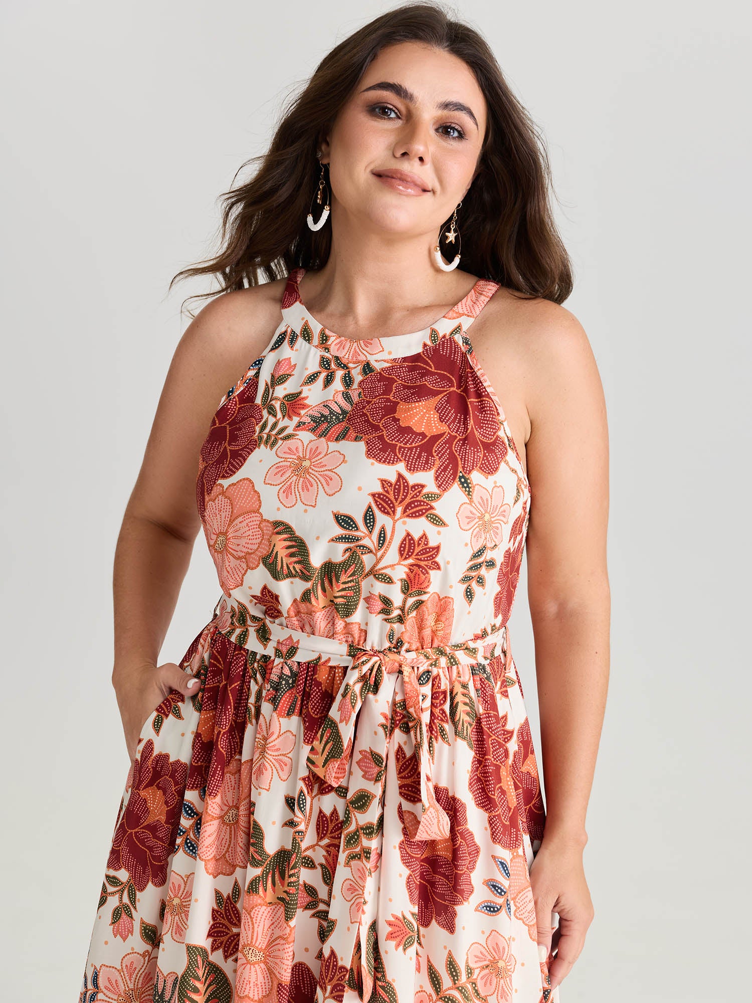 Floral Print Flowy Color Contrast Midi Dress - Image 2