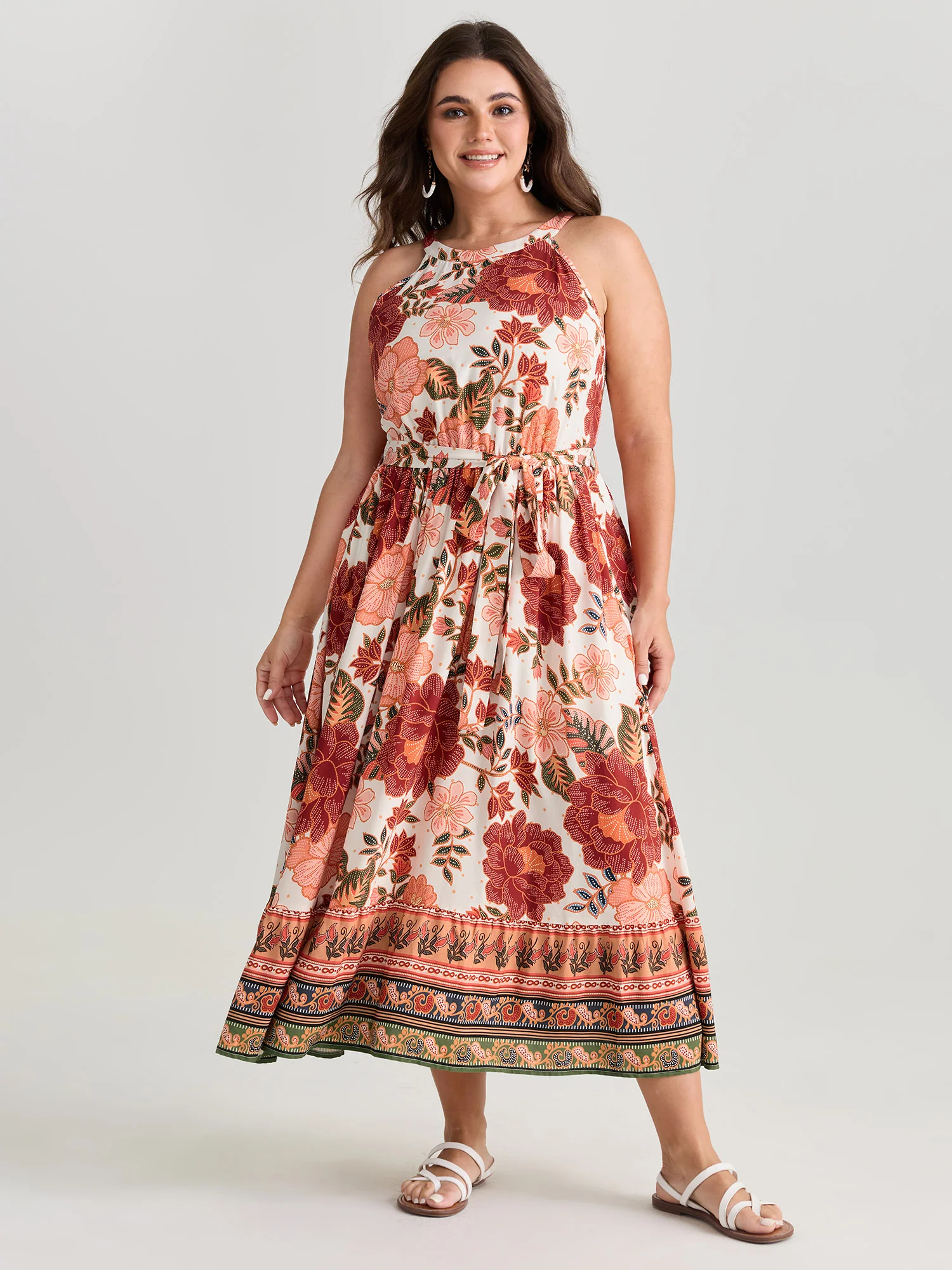 Floral Print Flowy Color Contrast Midi Dress - Image 3