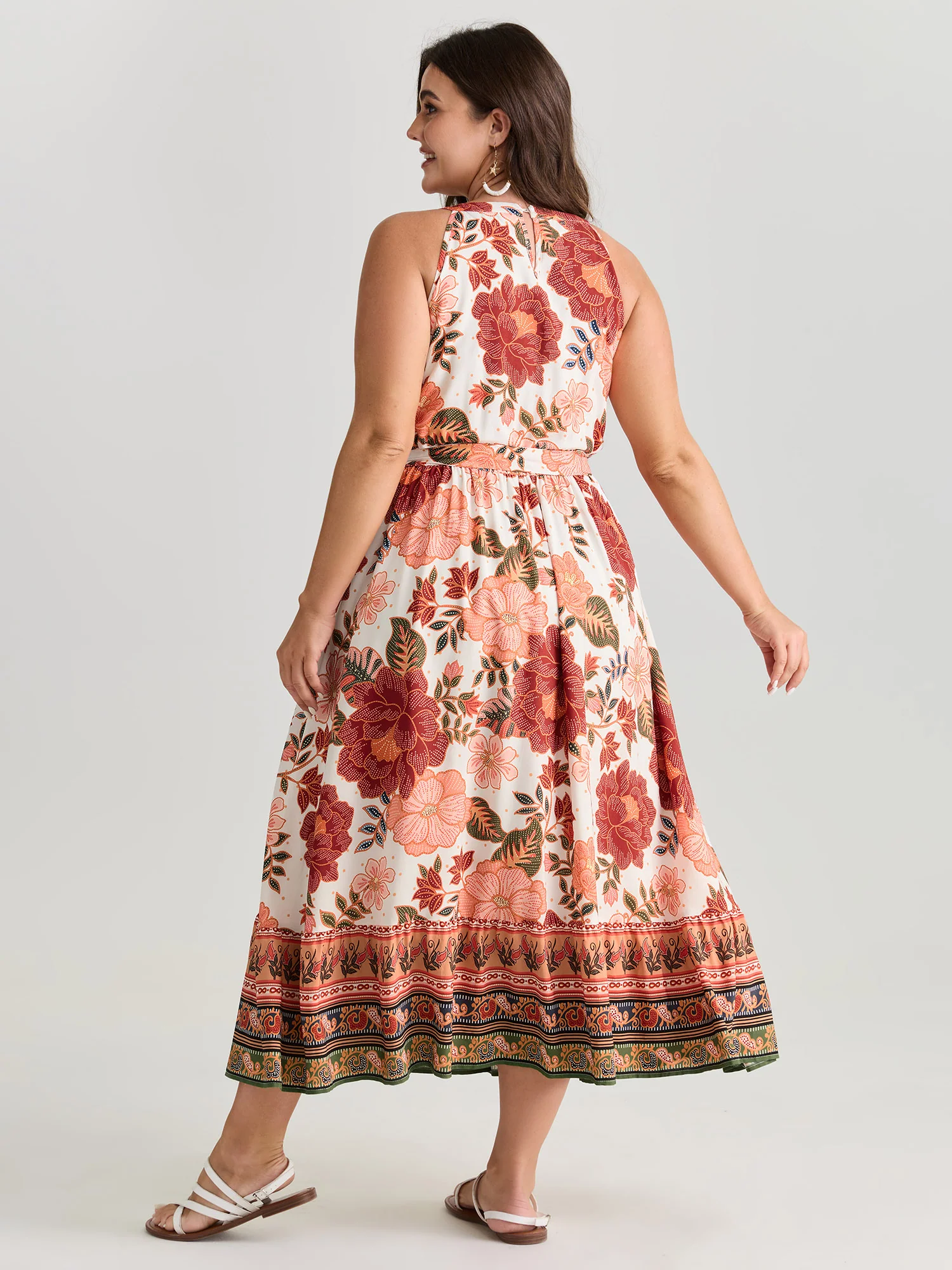 Floral Print Flowy Color Contrast Midi Dress - Image 4