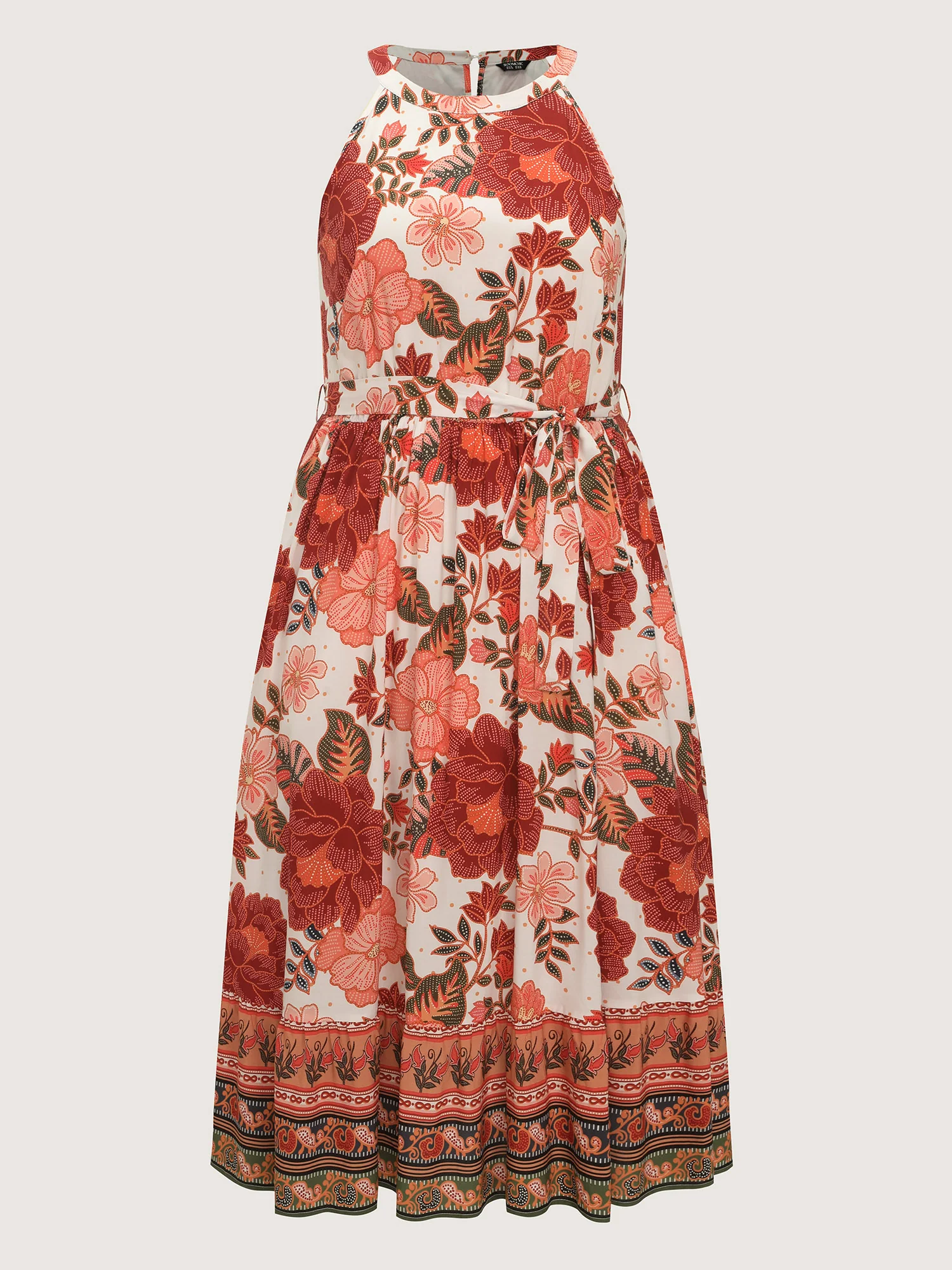Floral Print Flowy Color Contrast Midi Dress - Image 7