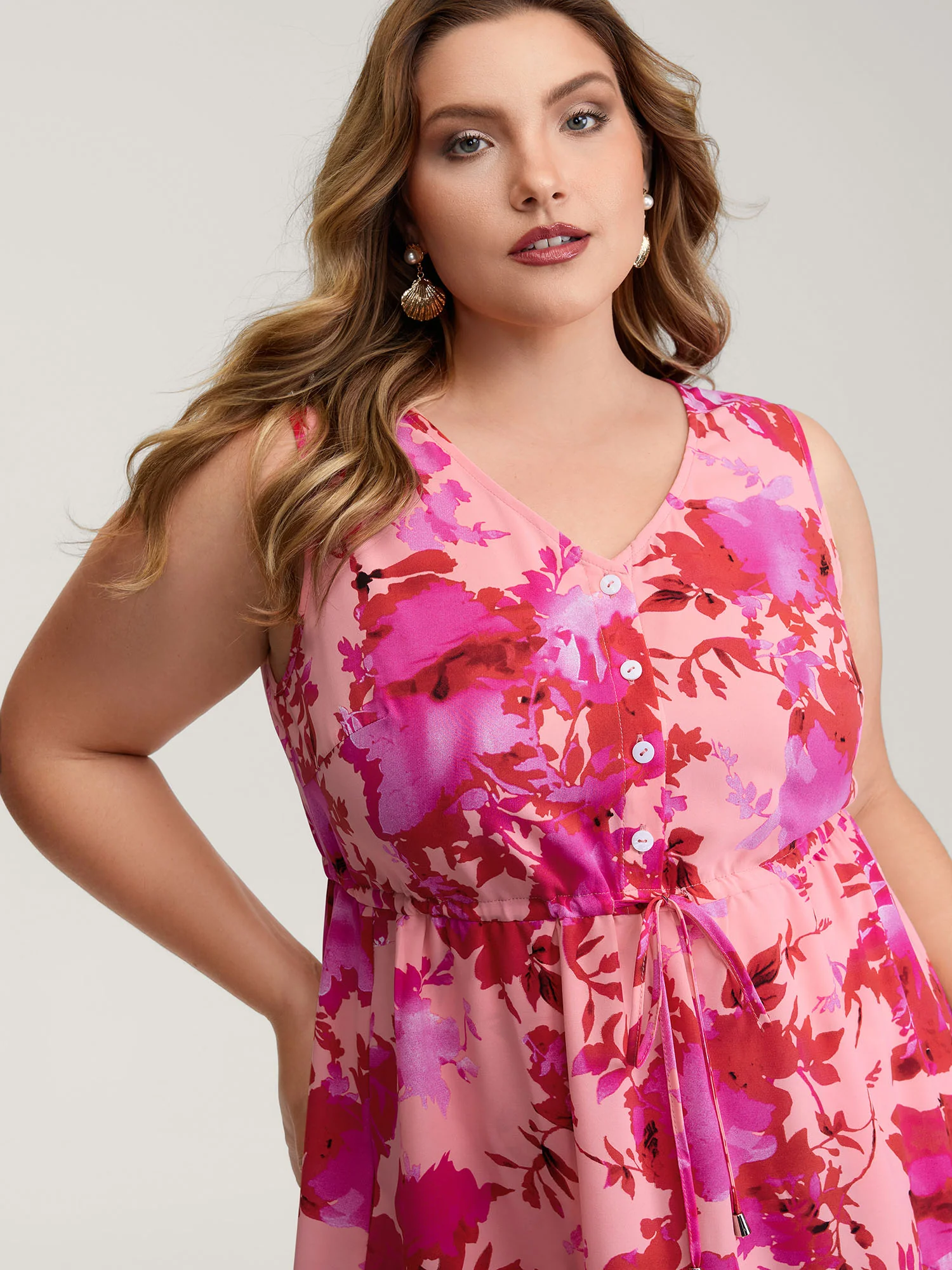 Floral Print Flowy Skirt Drawstring Maxi Dress - Image 2