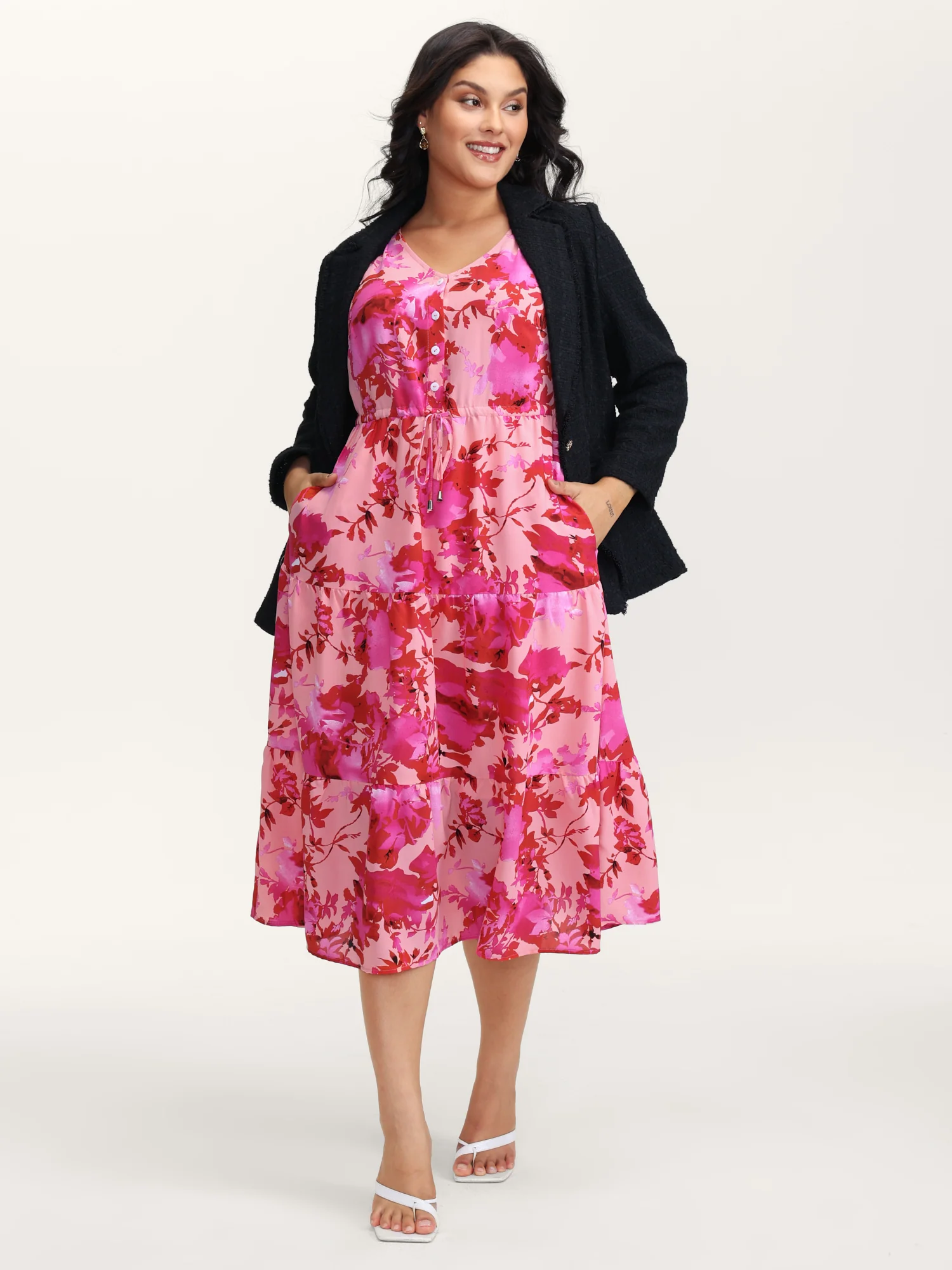Floral Print Flowy Skirt Drawstring Maxi Dress - Image 4