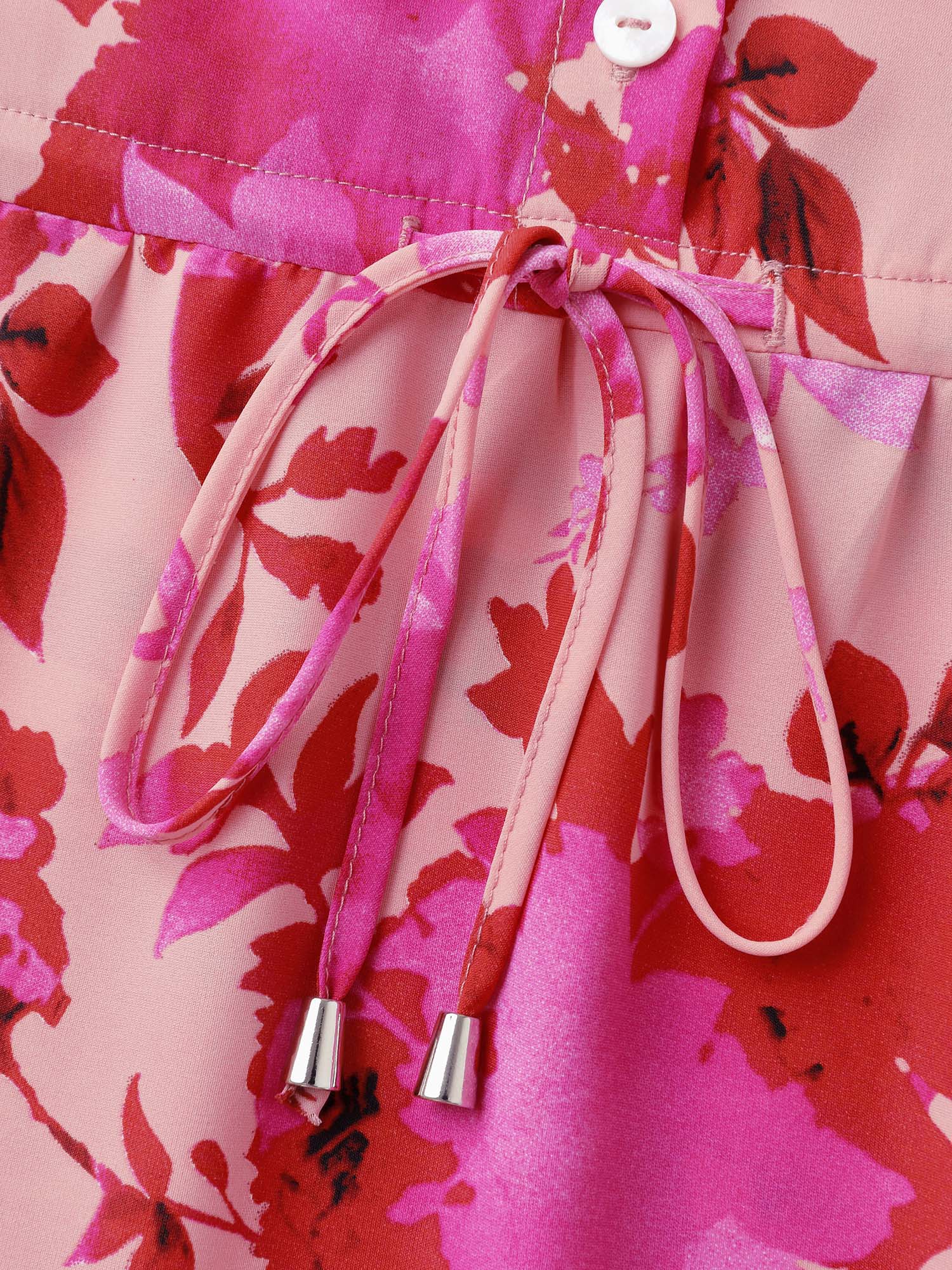 Floral Print Flowy Skirt Drawstring Maxi Dress - Image 6