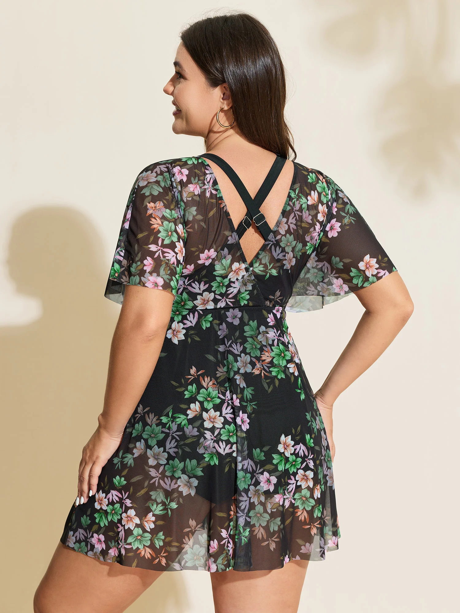 Floral Print Flowy Sleeve Swim Dress - Image 6
