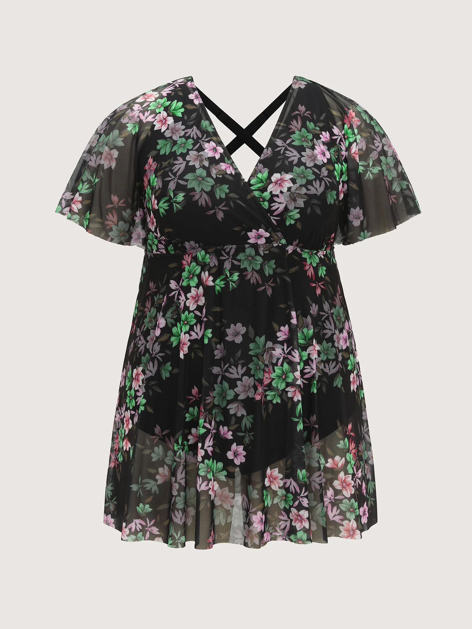 Floral Print Flowy Sleeve Swim Dress - Image 7