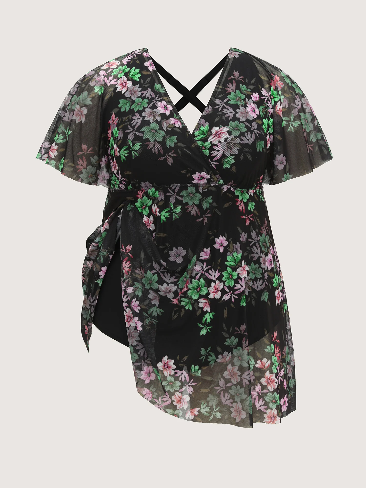 Floral Print Flowy Sleeve Swim Dress - Image 8