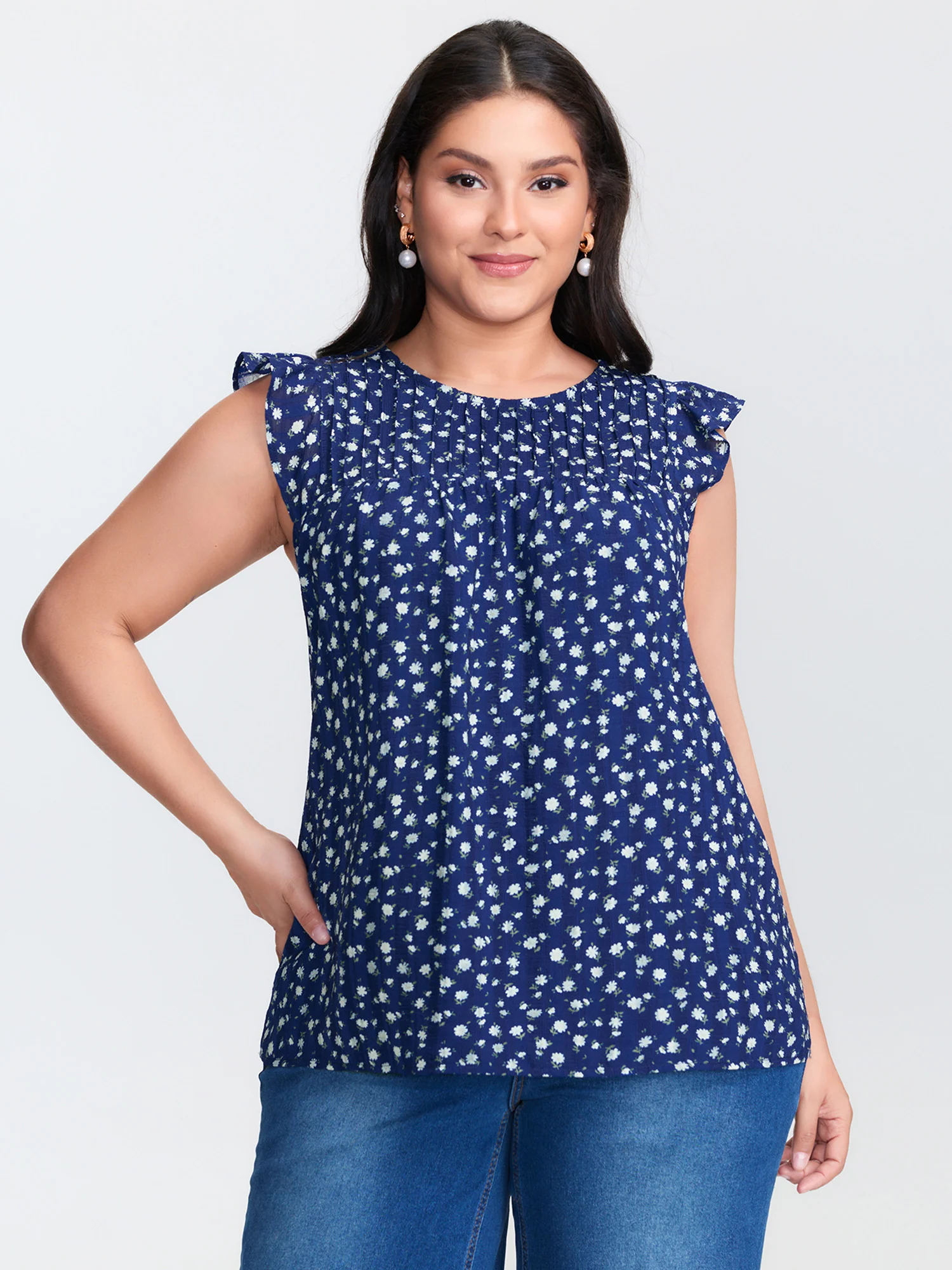 Floral Print Flutter Sleeve Blouse