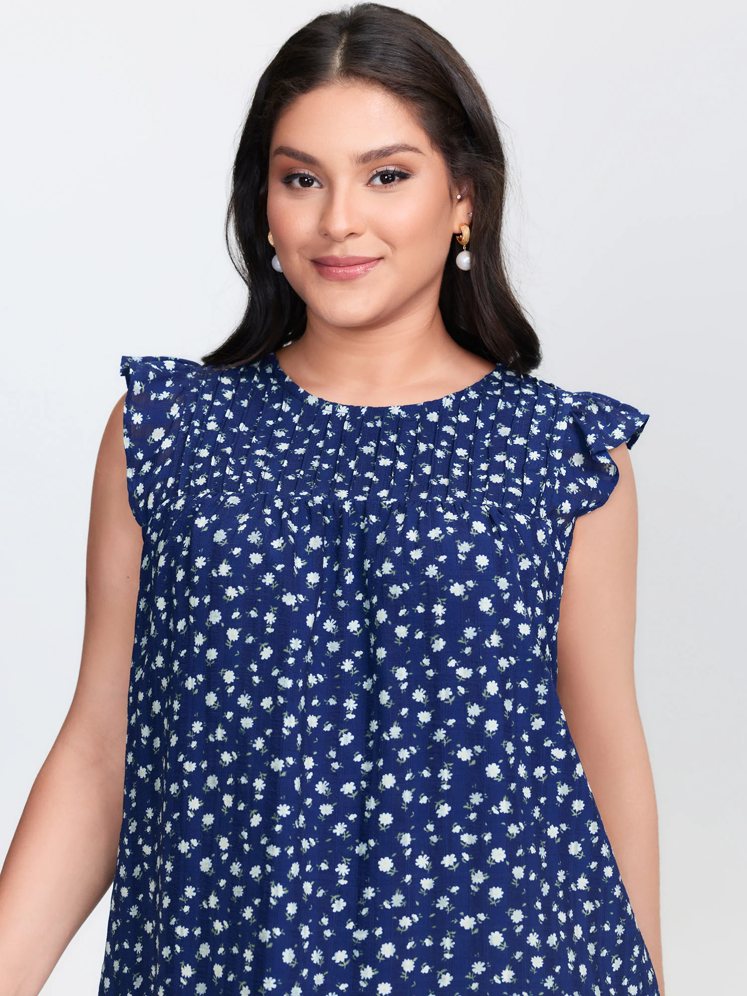 Floral Print Flutter Sleeve Blouse - Image 2