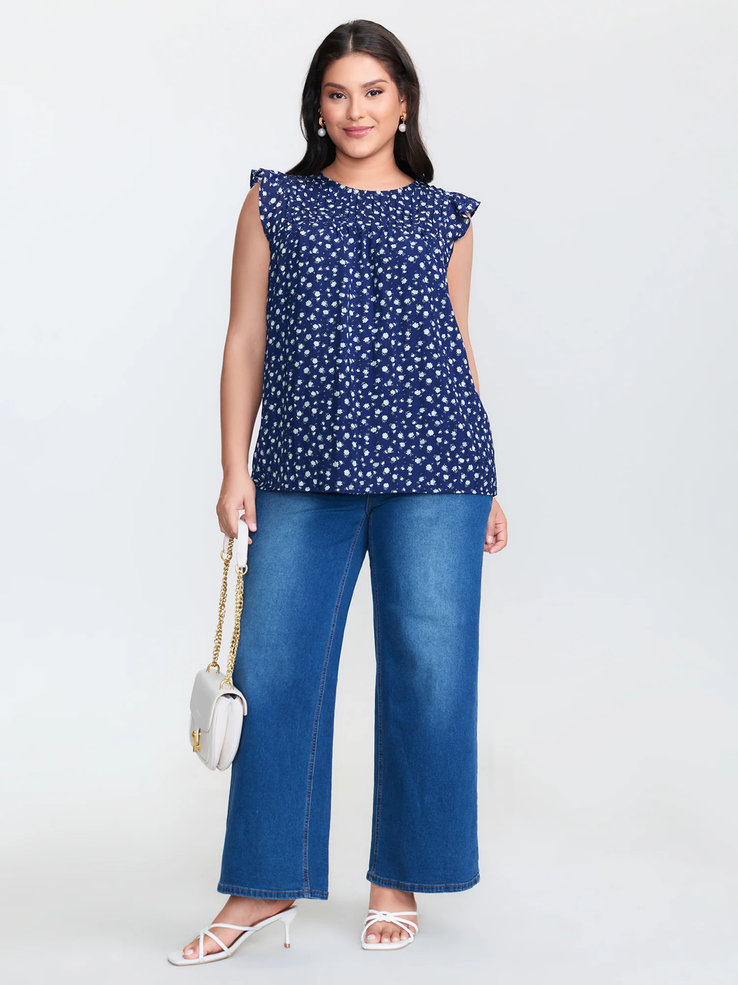 Floral Print Flutter Sleeve Blouse - Image 3