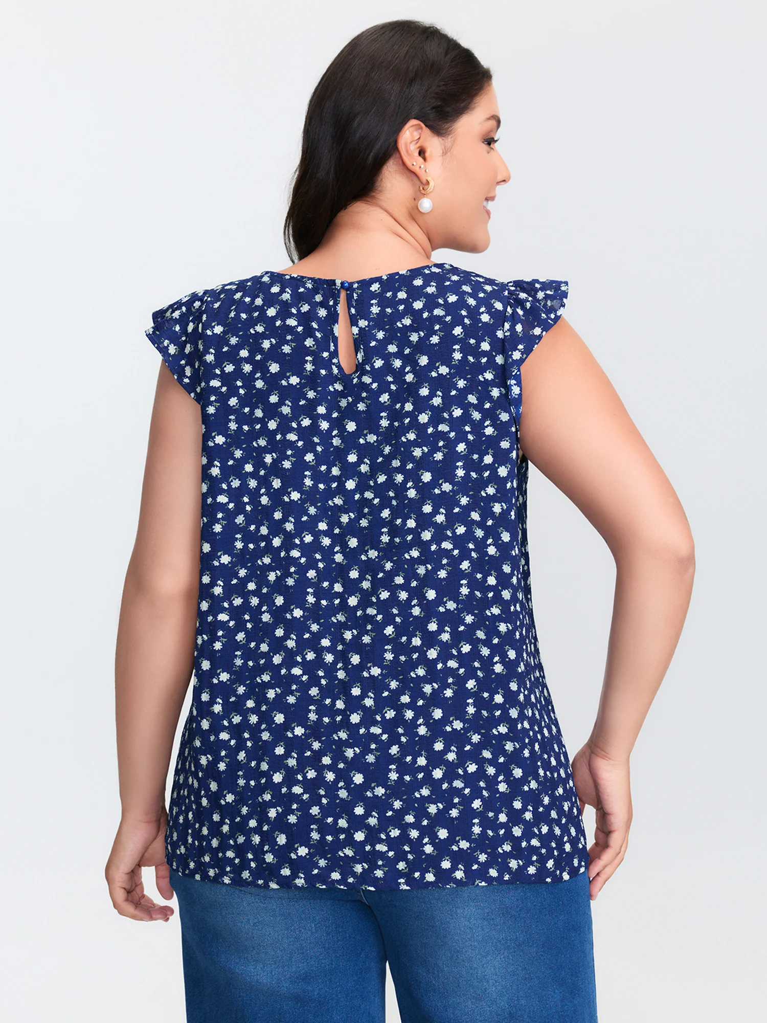 Floral Print Flutter Sleeve Blouse - Image 4