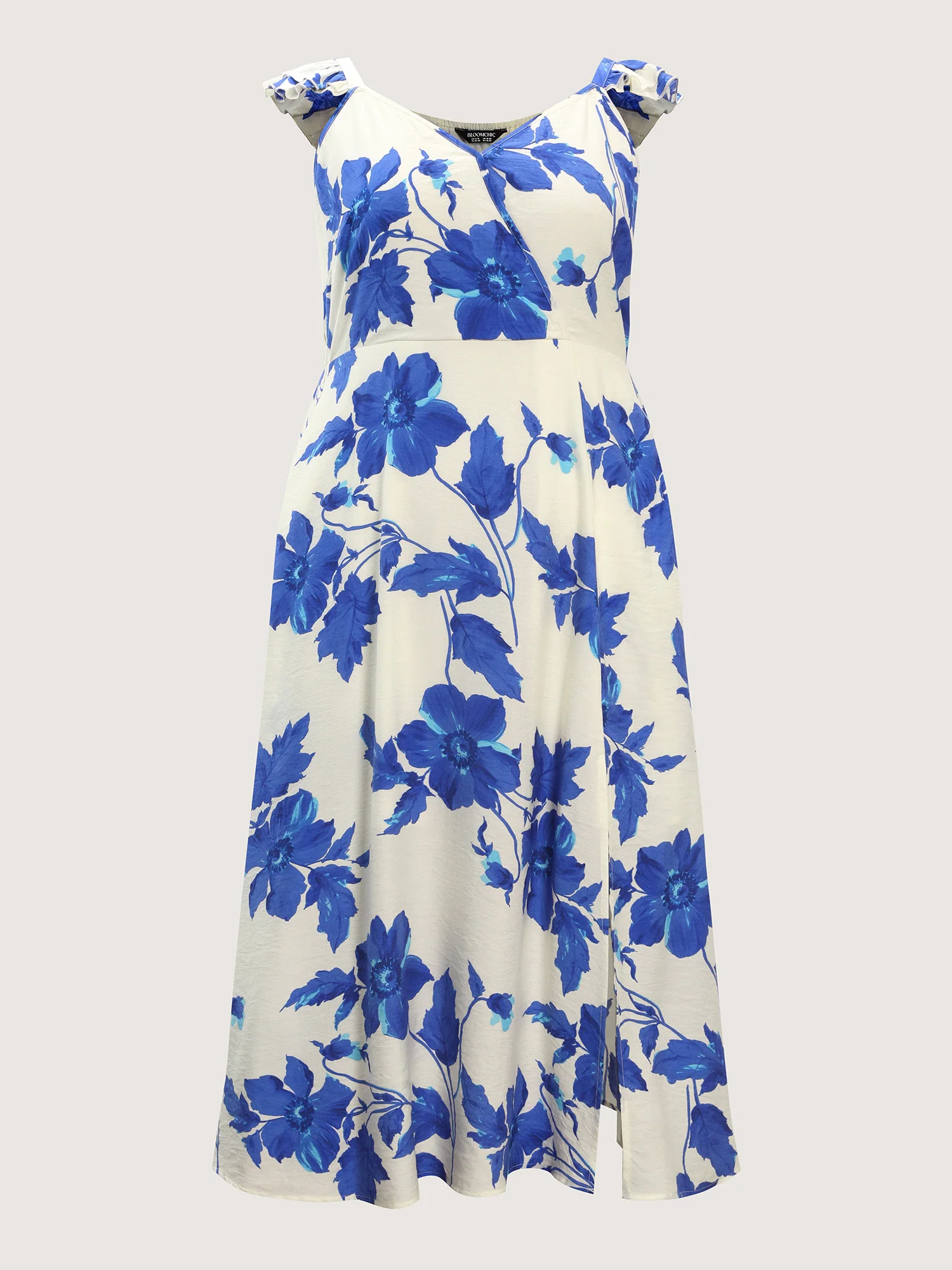 Floral Print Flutter Sleeve Cinched-Waist Midi Dress - Image 7