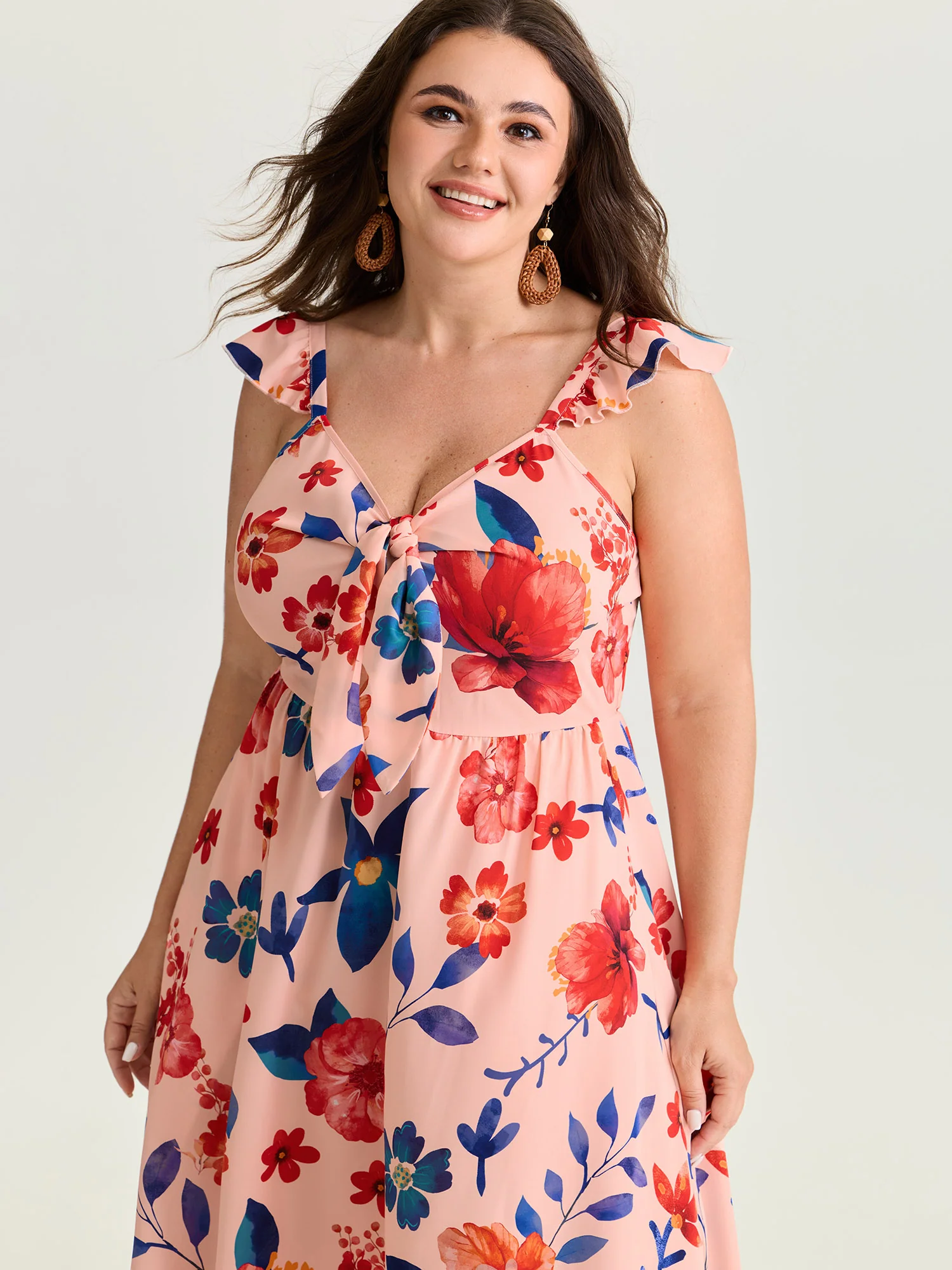 Floral Print Flutter Sleeve Contrast Maxi Dress - Image 2
