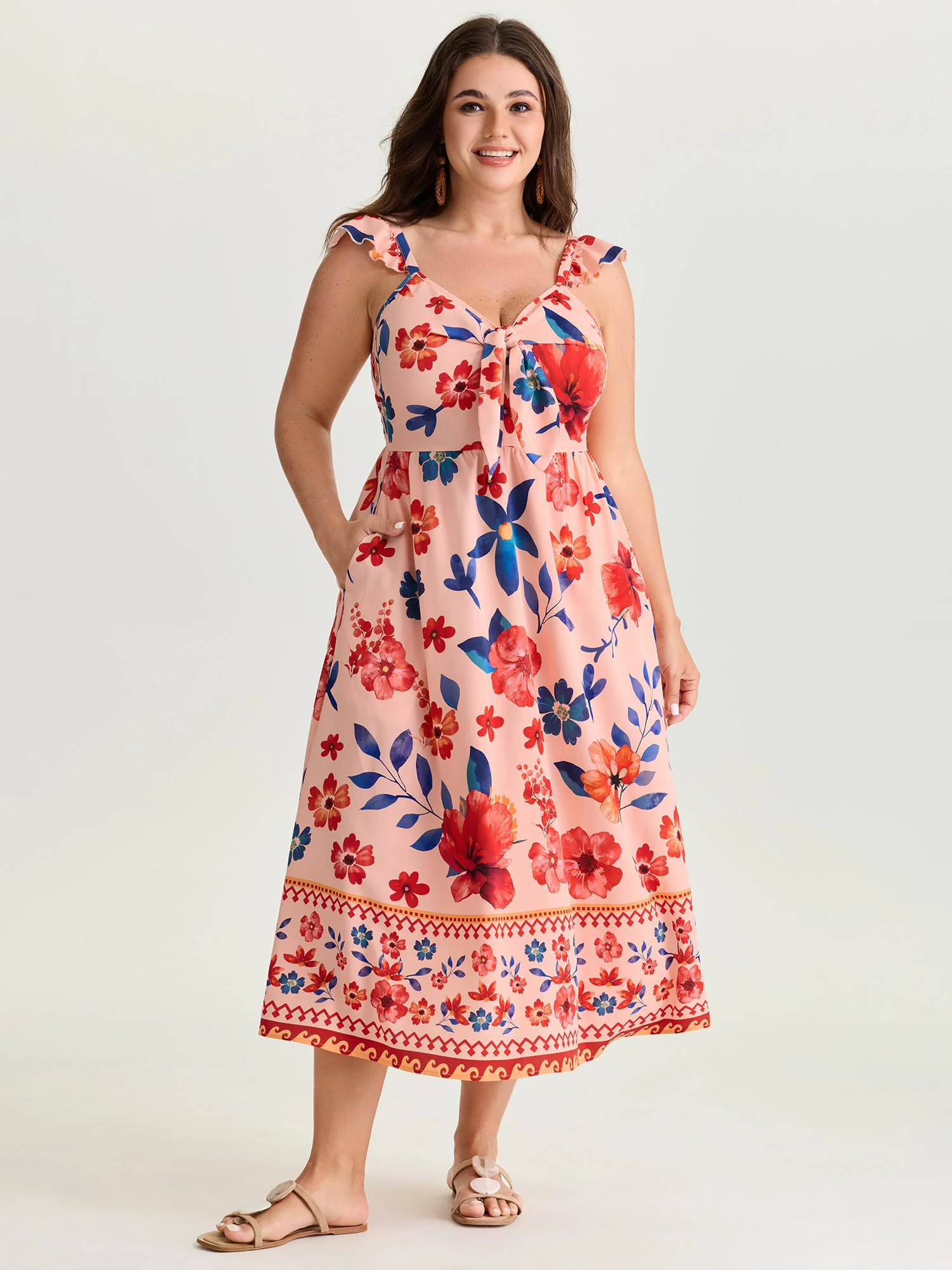 Floral Print Flutter Sleeve Contrast Maxi Dress - Image 3