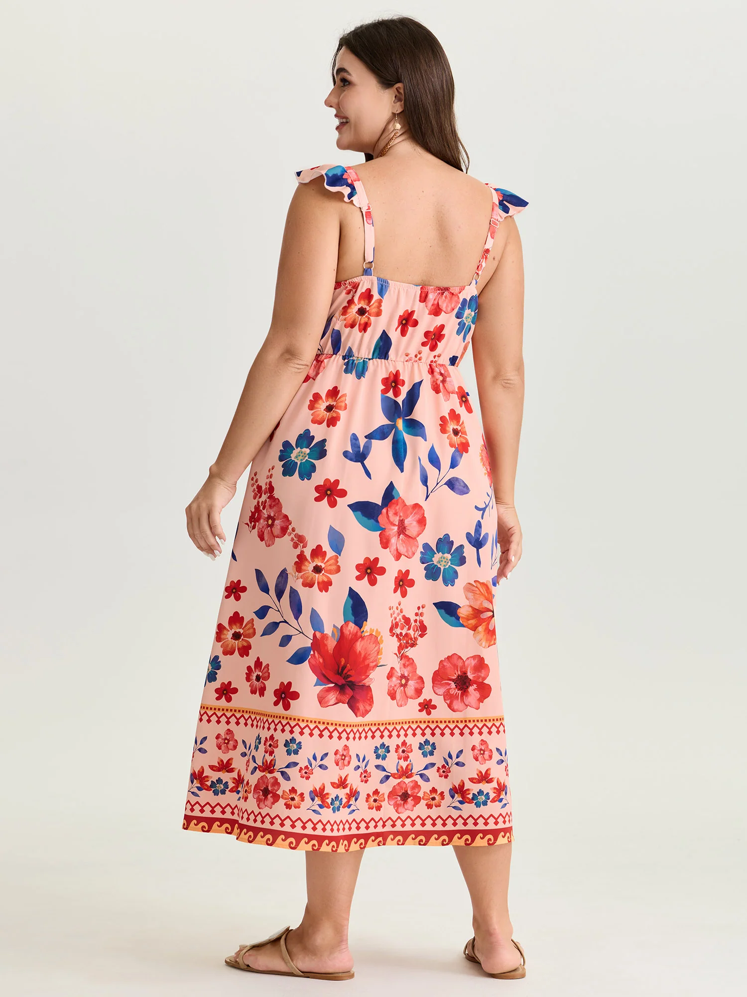 Floral Print Flutter Sleeve Contrast Maxi Dress - Image 4
