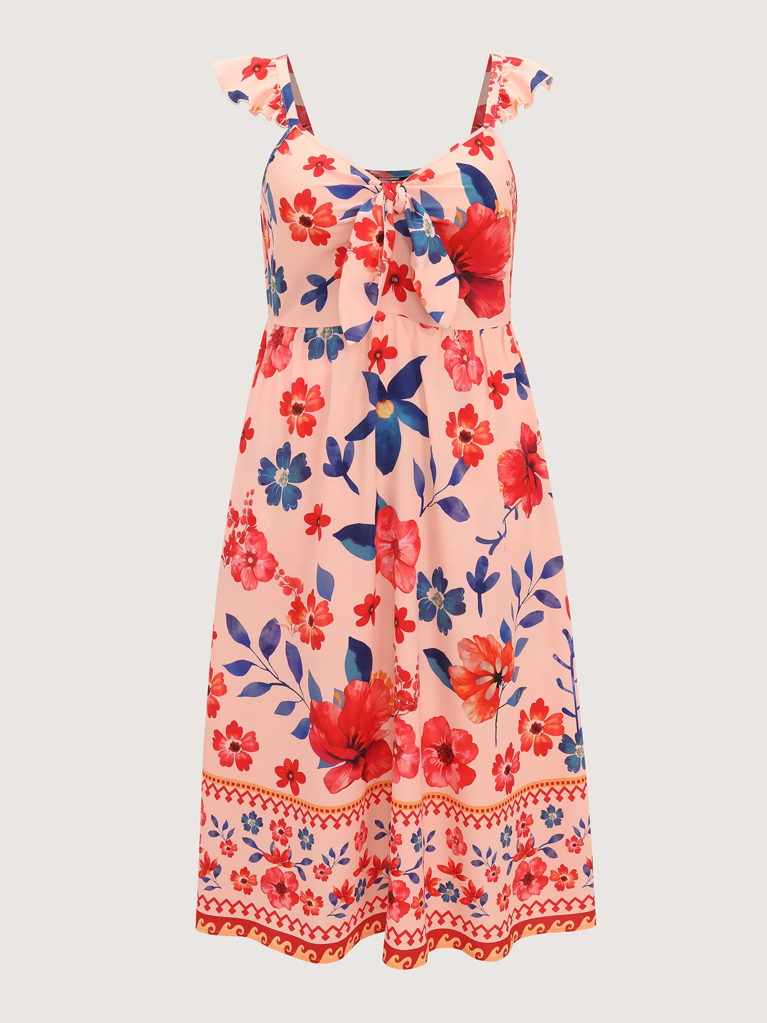 Floral Print Flutter Sleeve Contrast Maxi Dress - Image 7