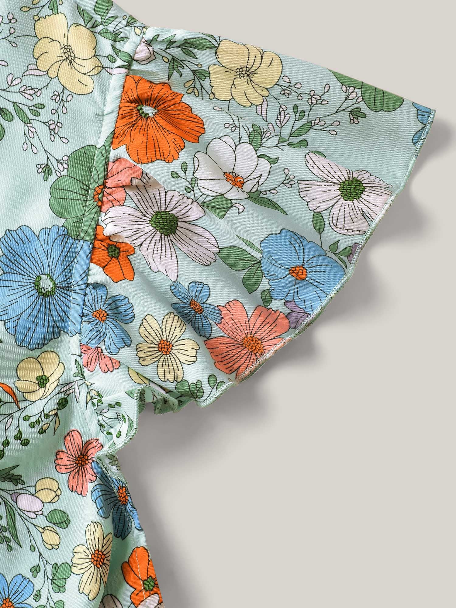 Floral Print Flutter Sleeve Pockets Midi Dress - Image 5
