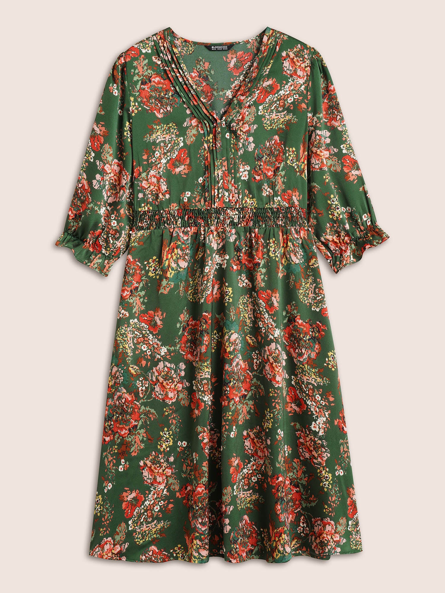Floral Print Flutter Sleeve Shirred Pleated Dress - Image 7