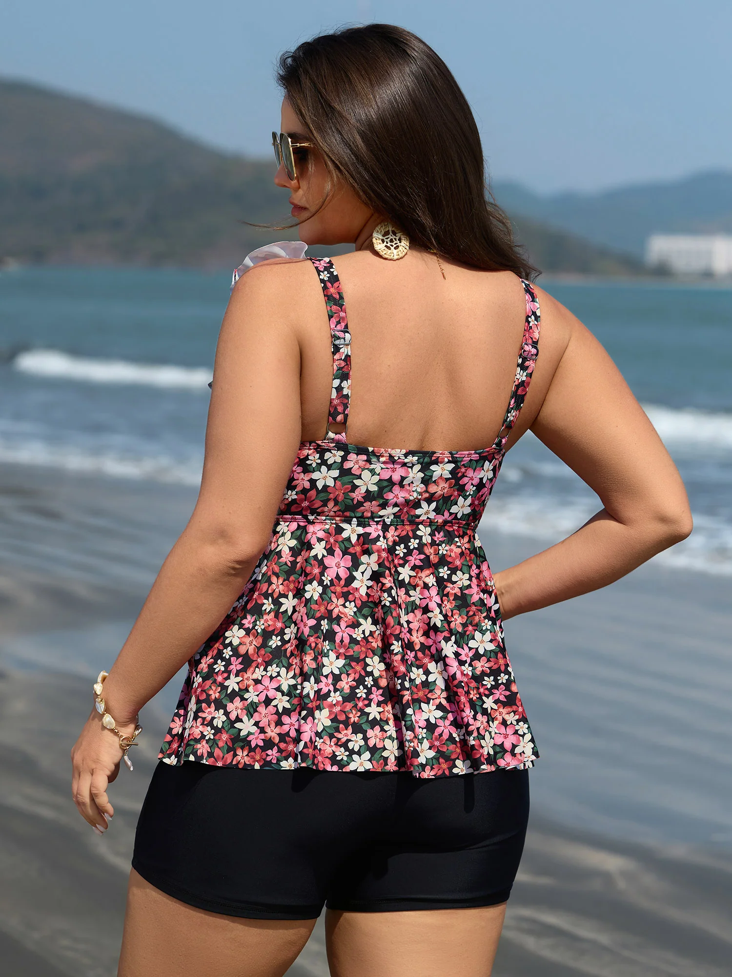 Floral Print Flutter Sleeve Swim Top - Image 4