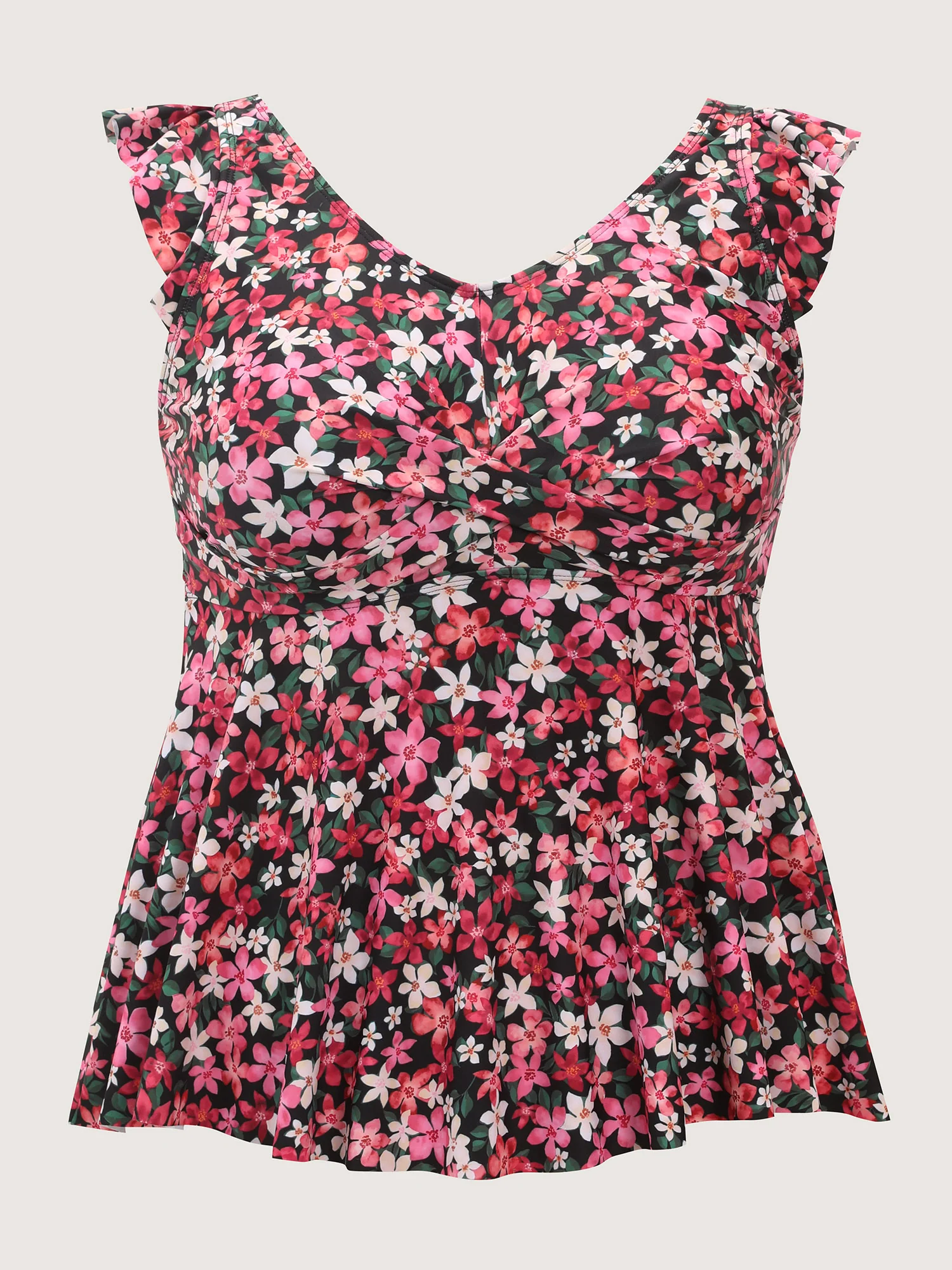 Floral Print Flutter Sleeve Swim Top - Image 7