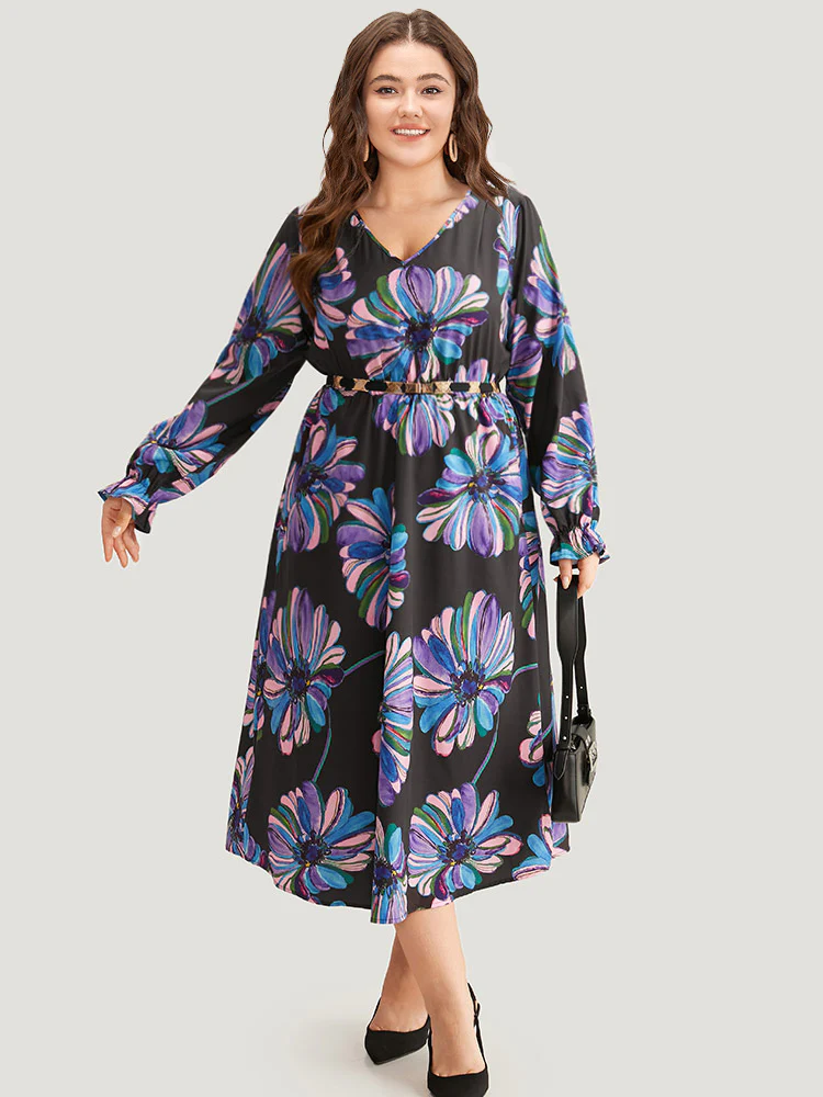 Floral Print Flutter Trim Dress - Image 2