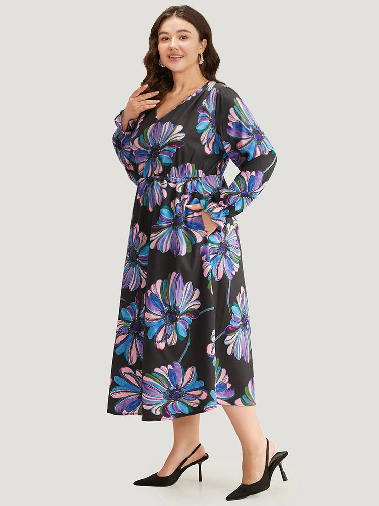 Floral Print Flutter Trim Dress - Image 3