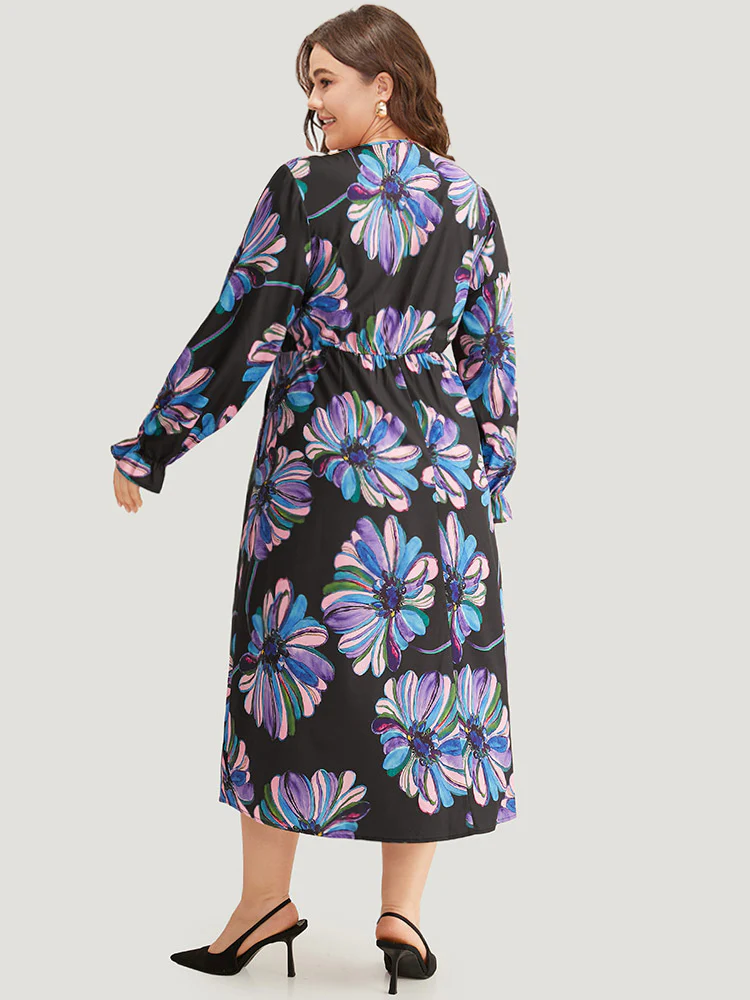 Floral Print Flutter Trim Dress - Image 4
