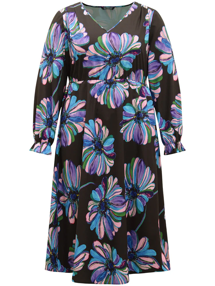 Floral Print Flutter Trim Dress - Image 7
