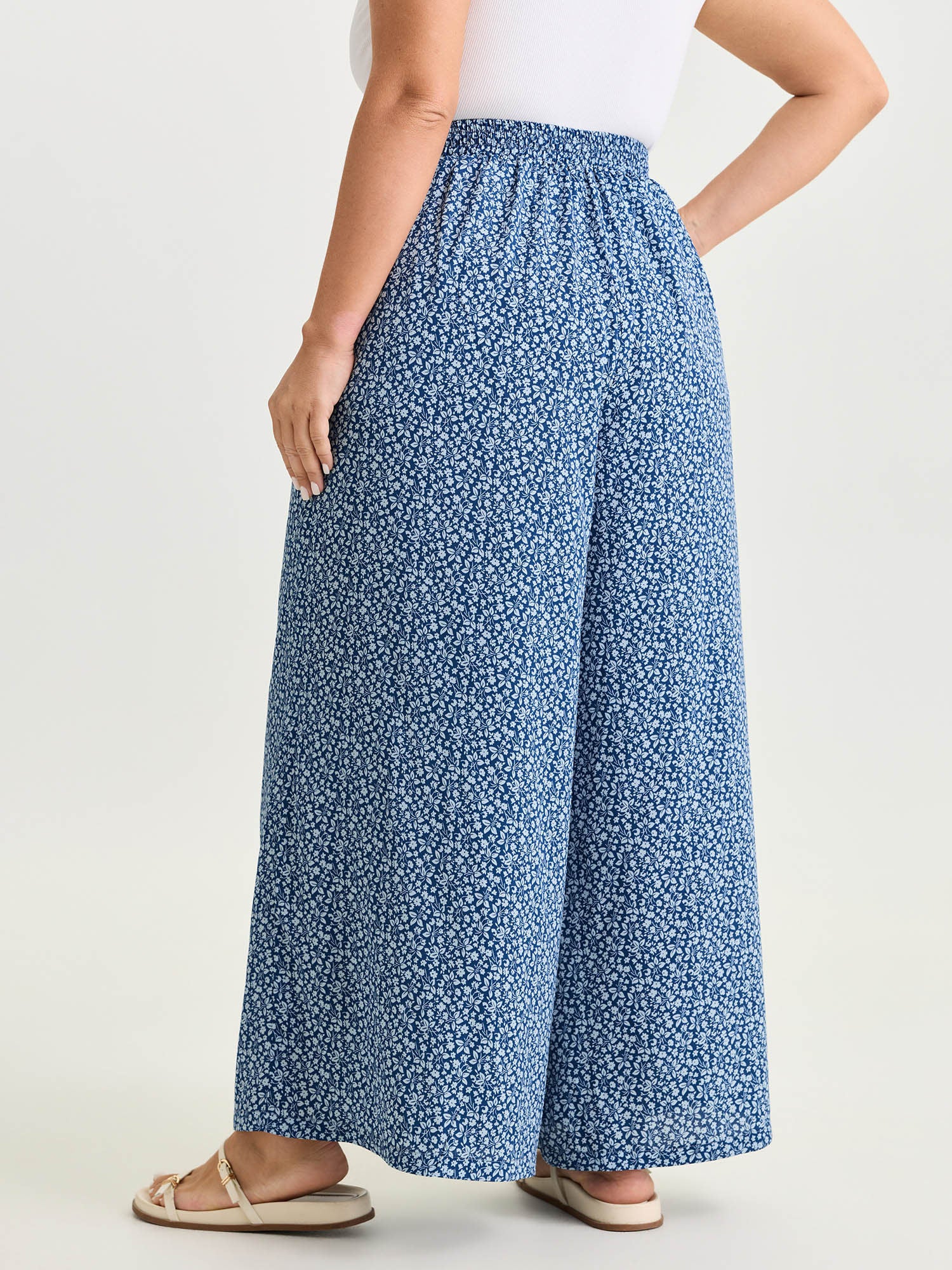 Floral Print Front Slit Wide-Leg Pants - Image 5