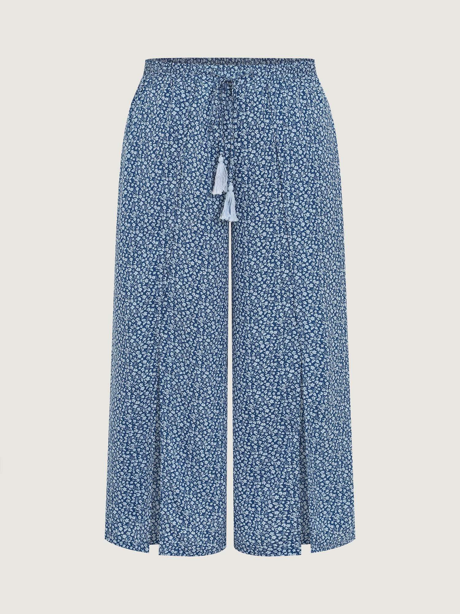 Floral Print Front Slit Wide-Leg Pants - Image 8
