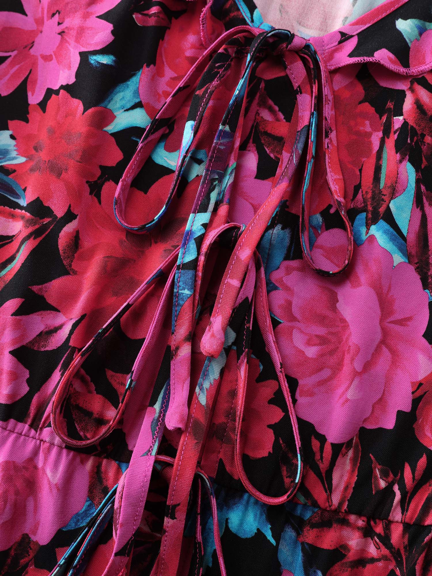 Floral Print Front-Tie Cinched Flared Blouse - Image 5