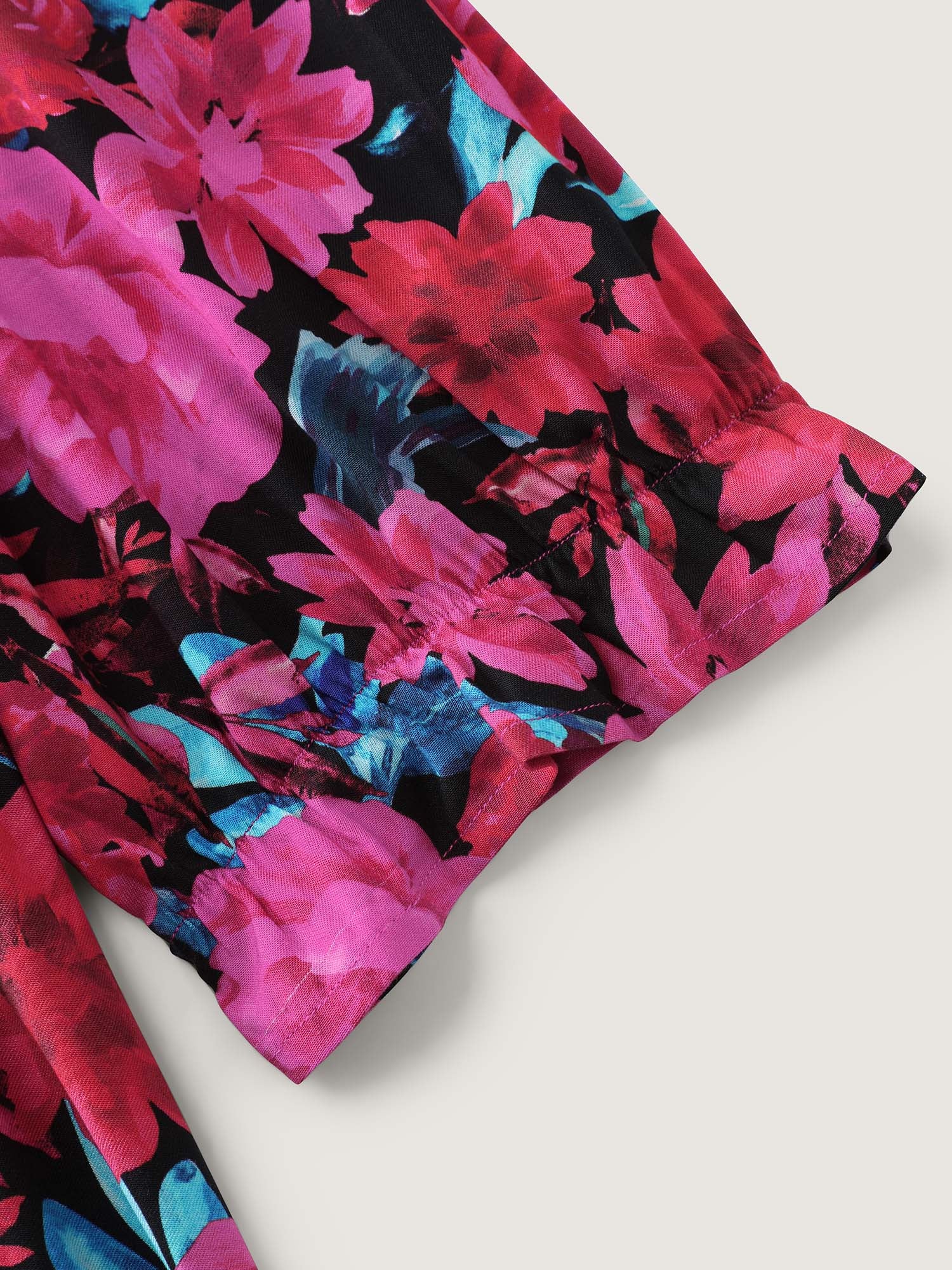 Floral Print Front-Tie Cinched Flared Blouse - Image 6