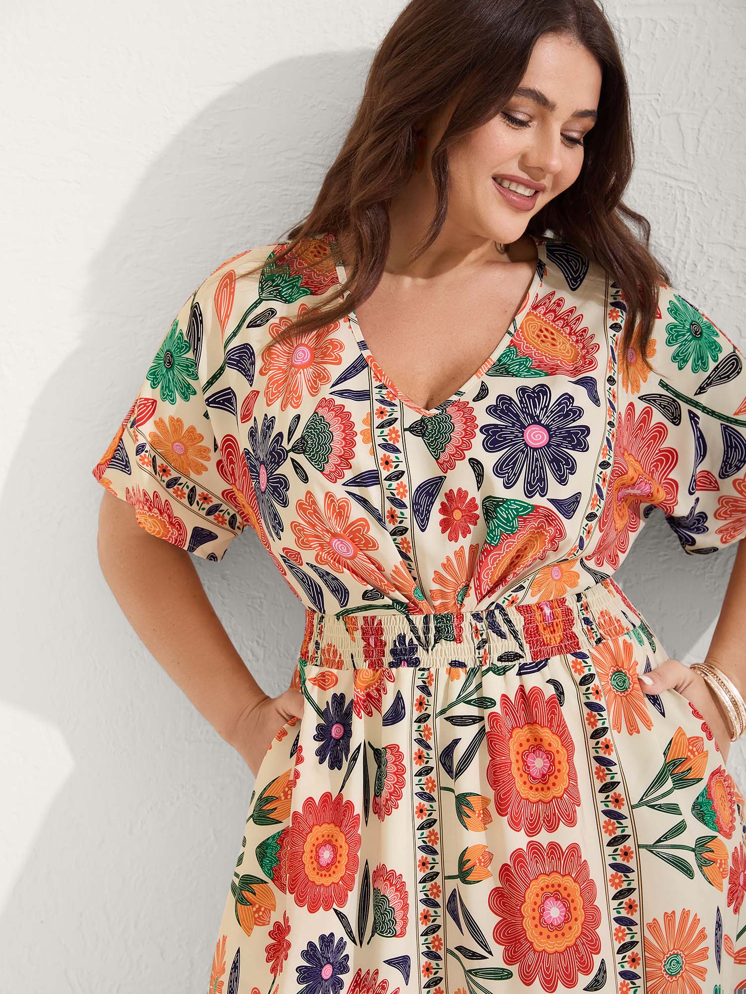 Floral Print Gathered Waist Pleated Maxi Dress - Image 2