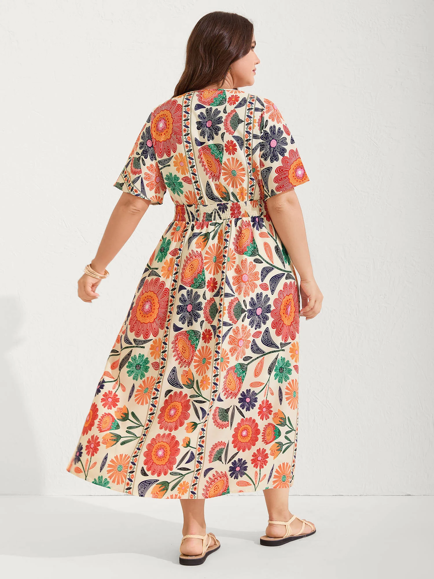 Floral Print Gathered Waist Pleated Maxi Dress - Image 4