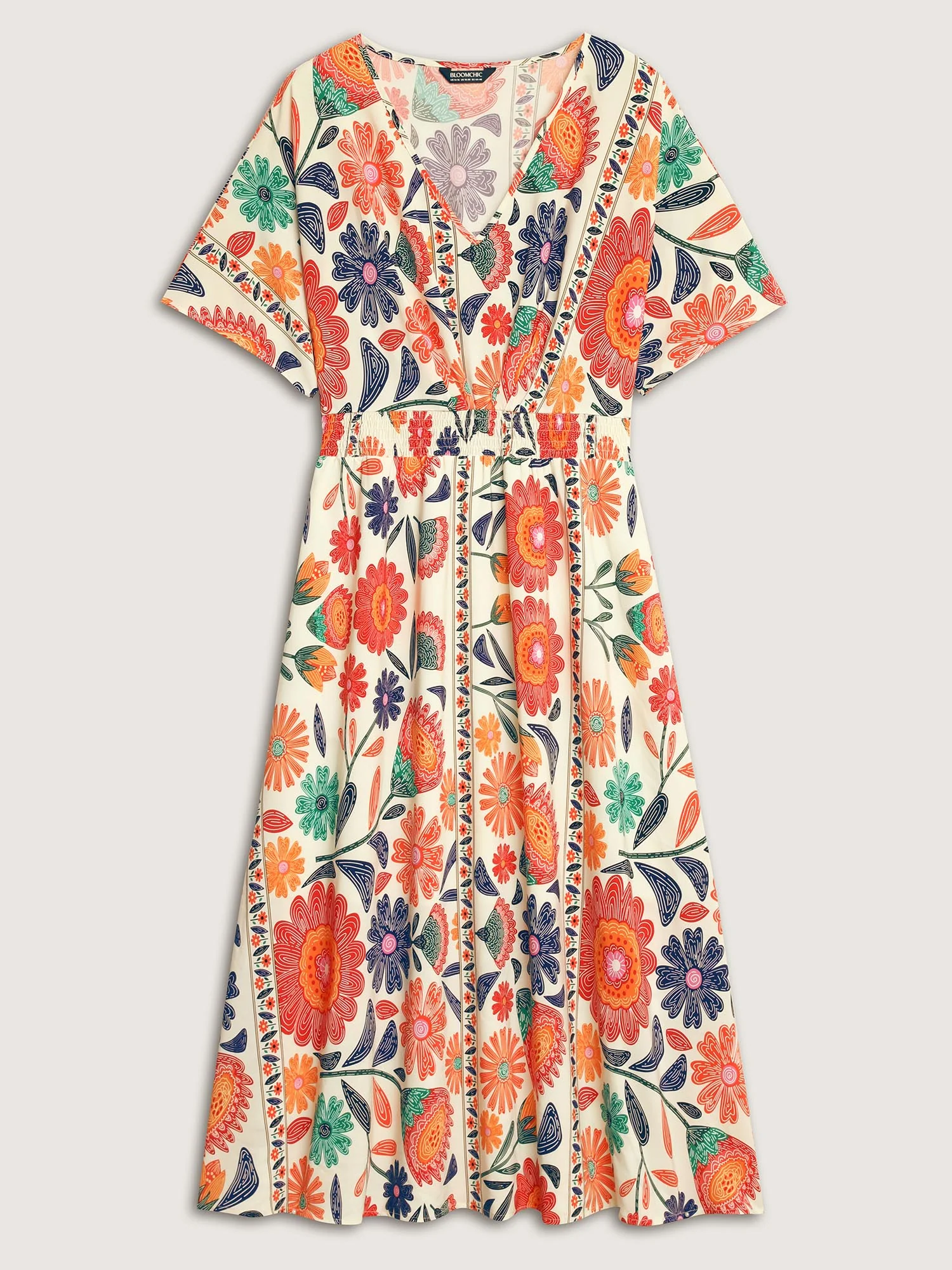 Floral Print Gathered Waist Pleated Maxi Dress - Image 7