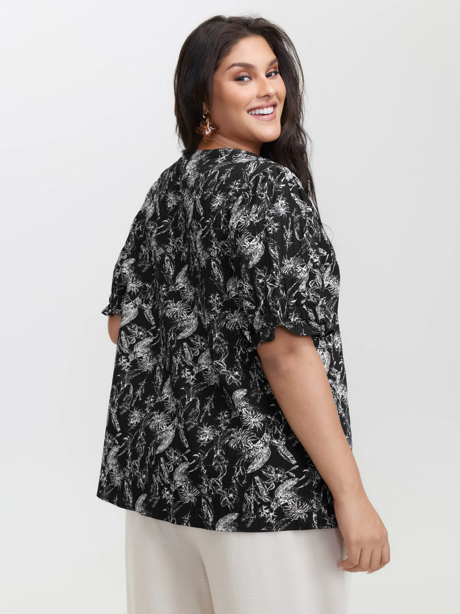 Floral Print Half-Open Placket Blouse - Image 4