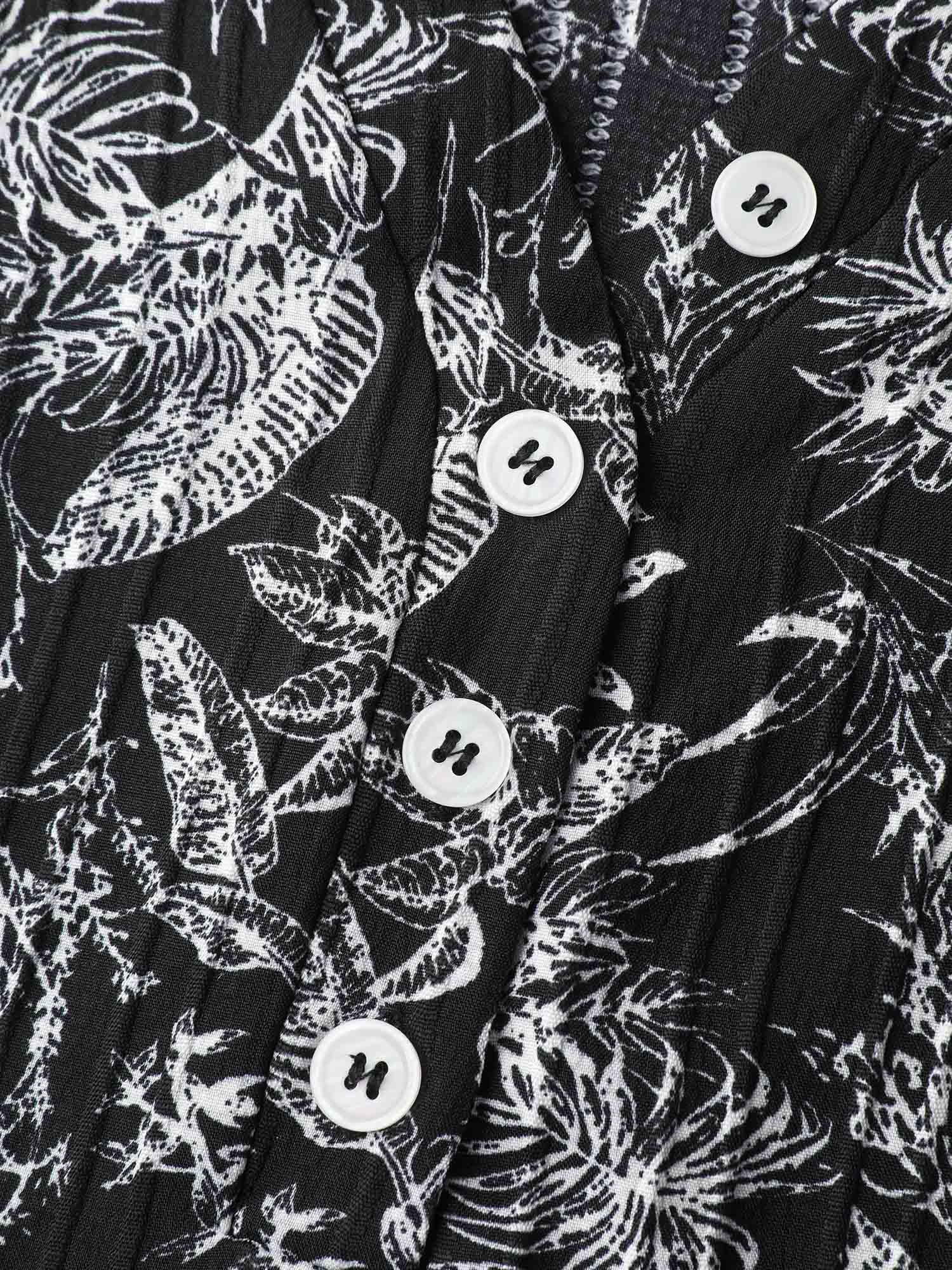 Floral Print Half-Open Placket Blouse - Image 5