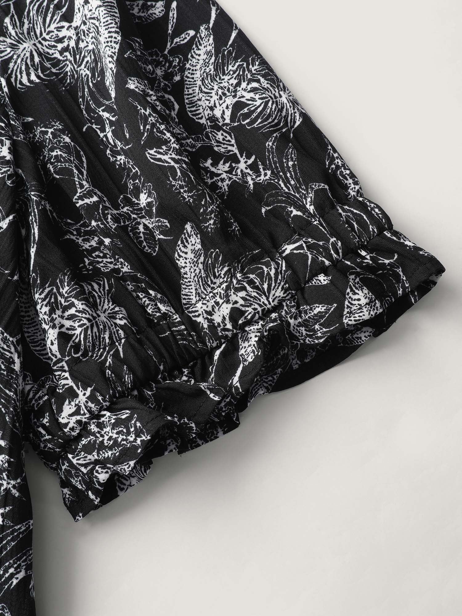 Floral Print Half-Open Placket Blouse - Image 6