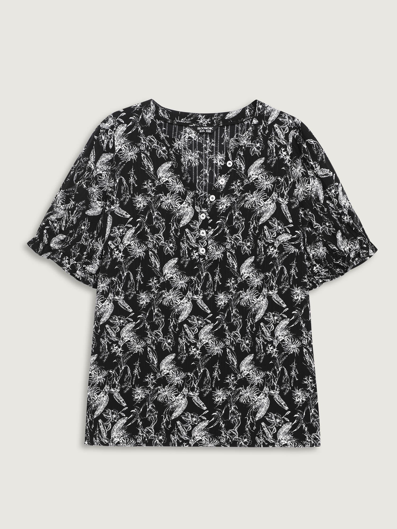 Floral Print Half-Open Placket Blouse - Image 7