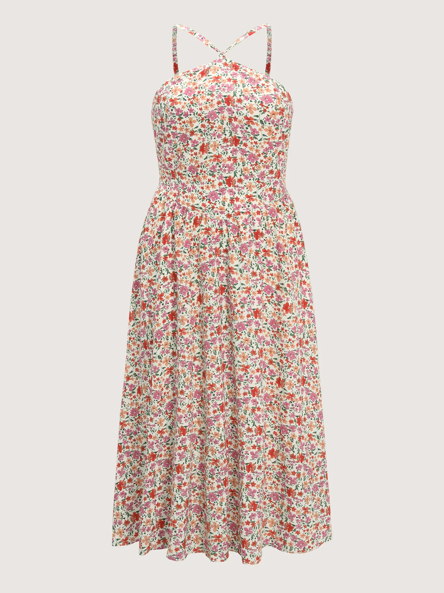 Floral Print Halter Neckline Flowy Maxi Dress - Image 7