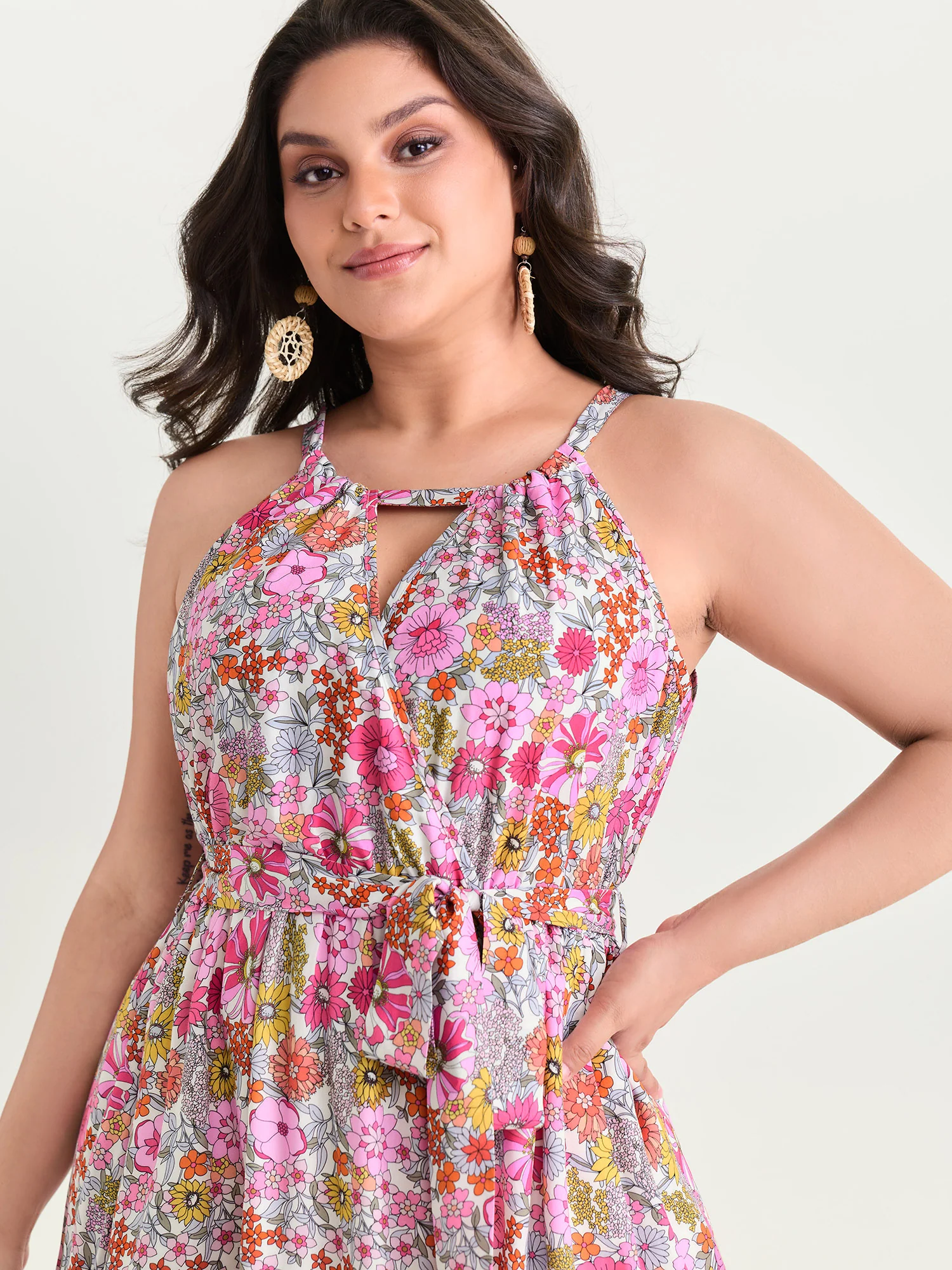 Floral Print Halter Neckline Waist-Tie Maxi Dress - Image 2