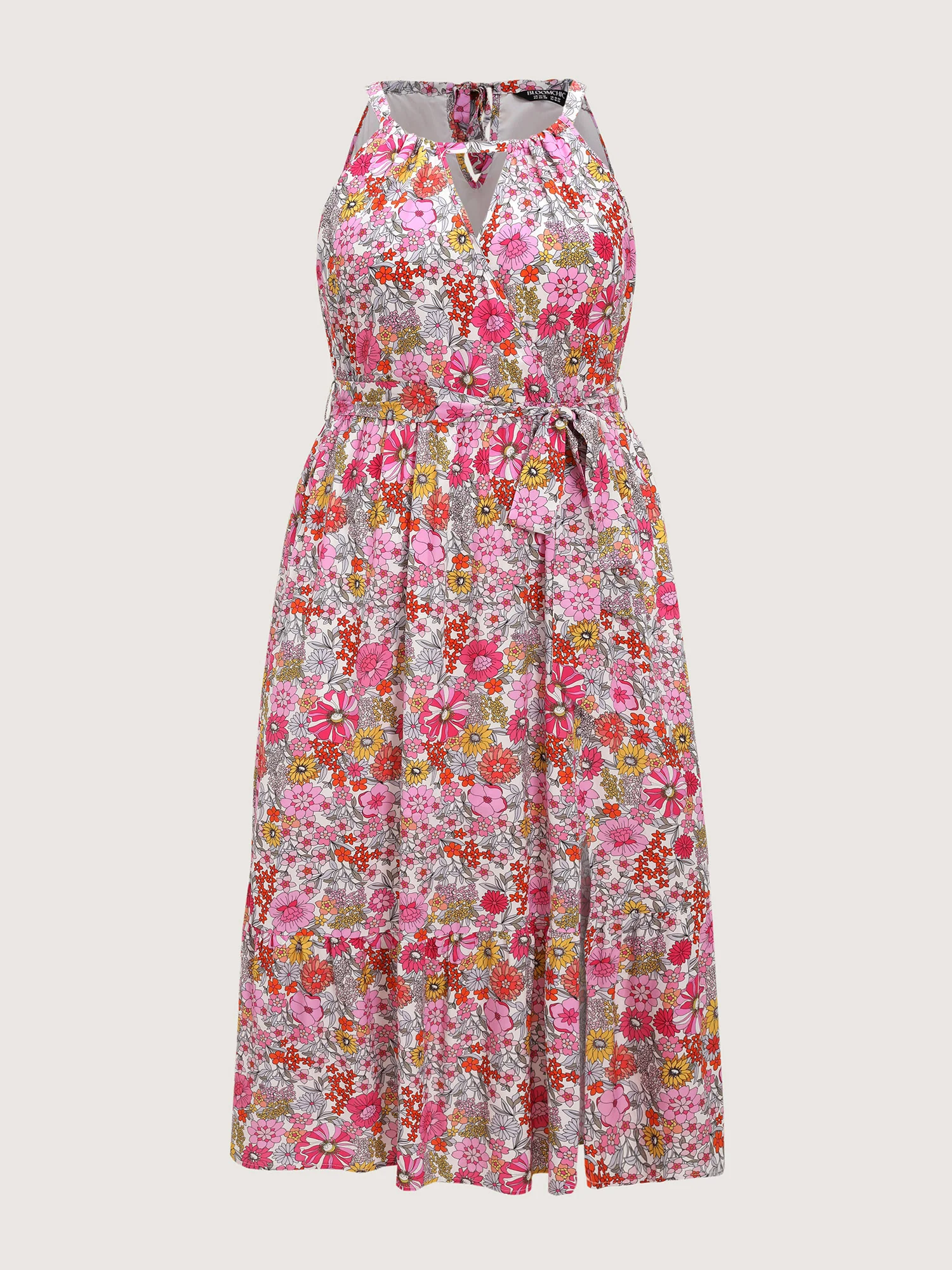 Floral Print Halter Neckline Waist-Tie Maxi Dress - Image 6