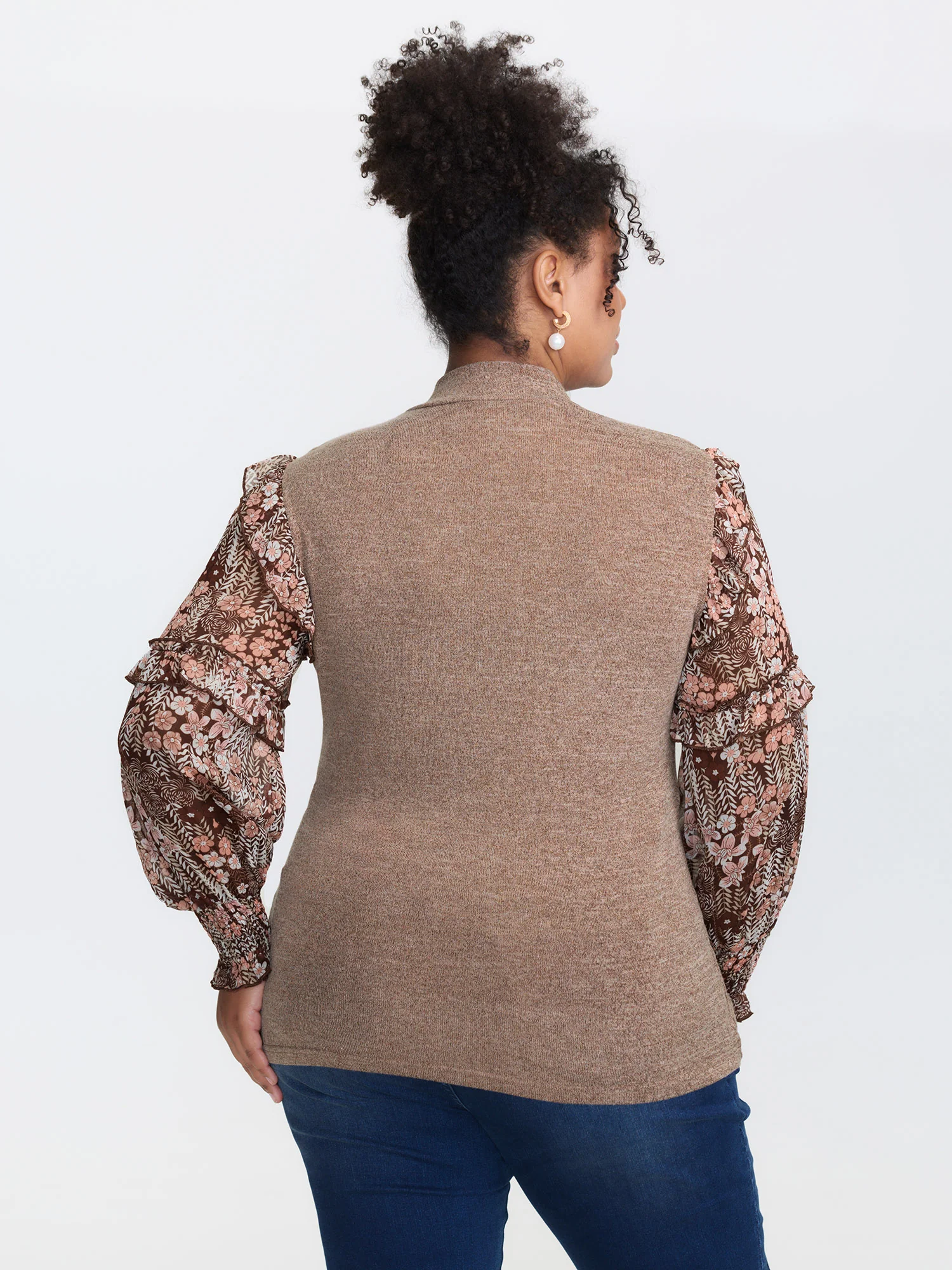 Floral Print Heather Mock Neck Knit Top - Image 4